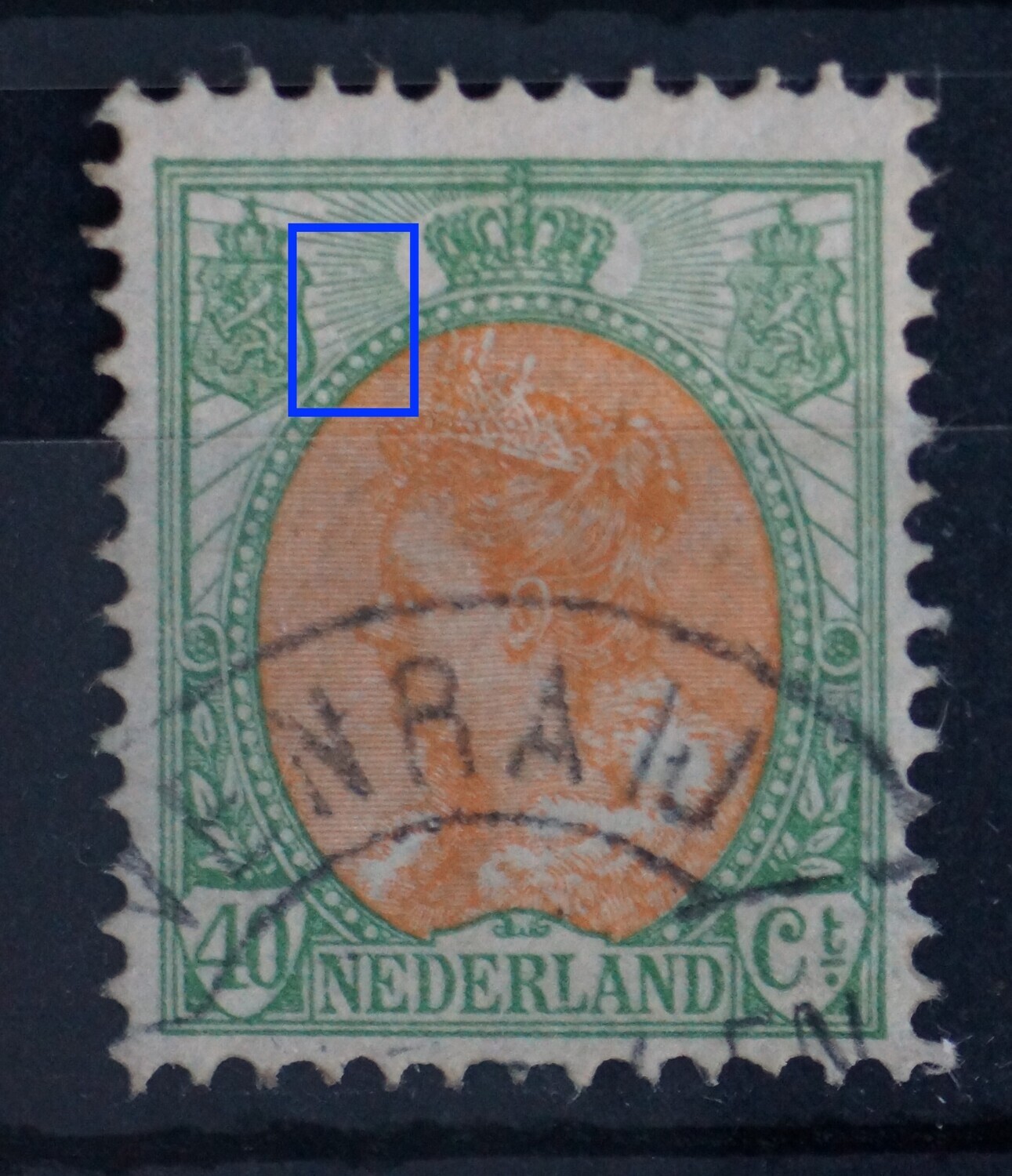 NVPH 73 - breuk in straal en in rand medaillon links