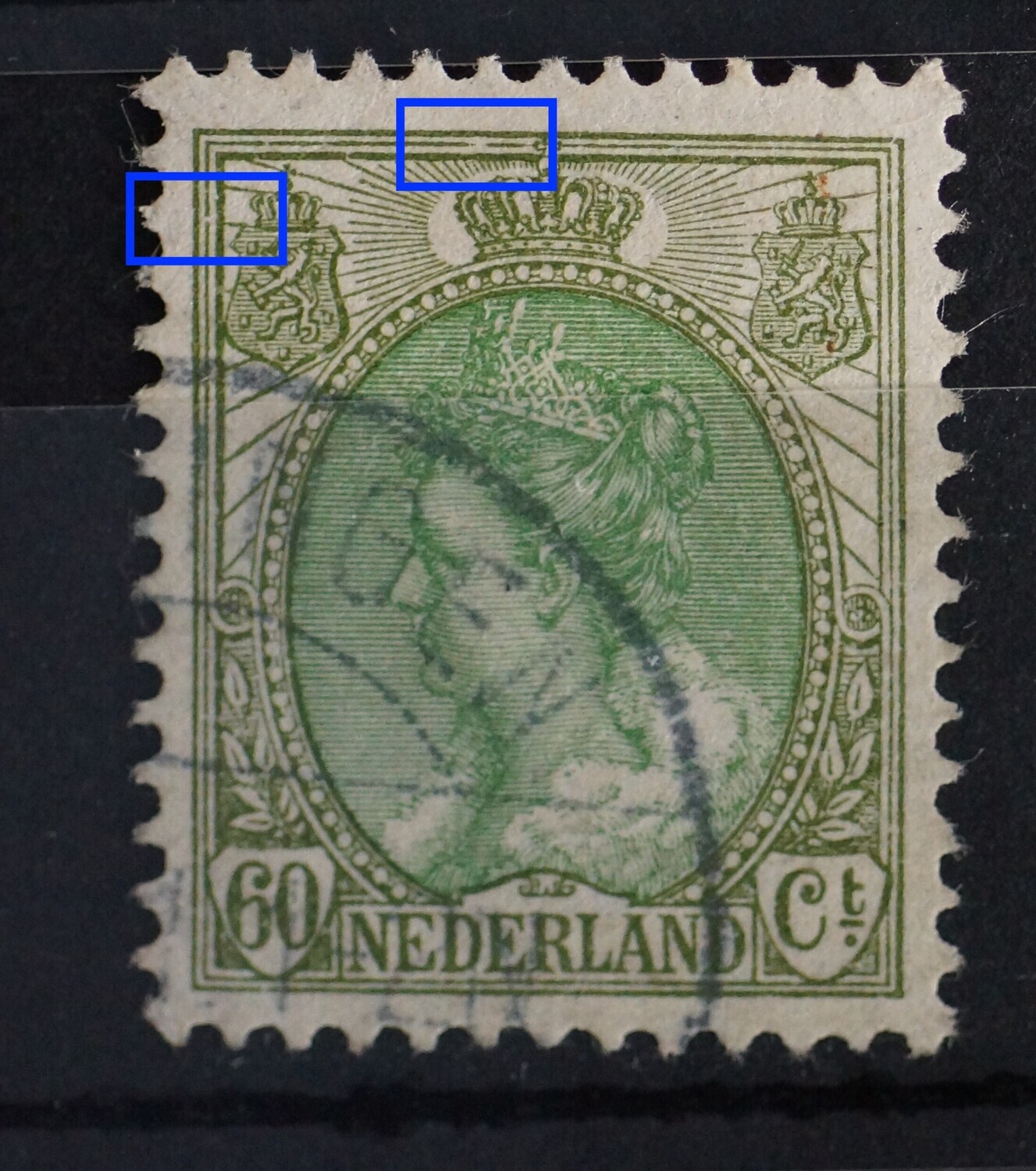 NVPH 76 - o.a. breuk in kaderlijn boen, links van kroon