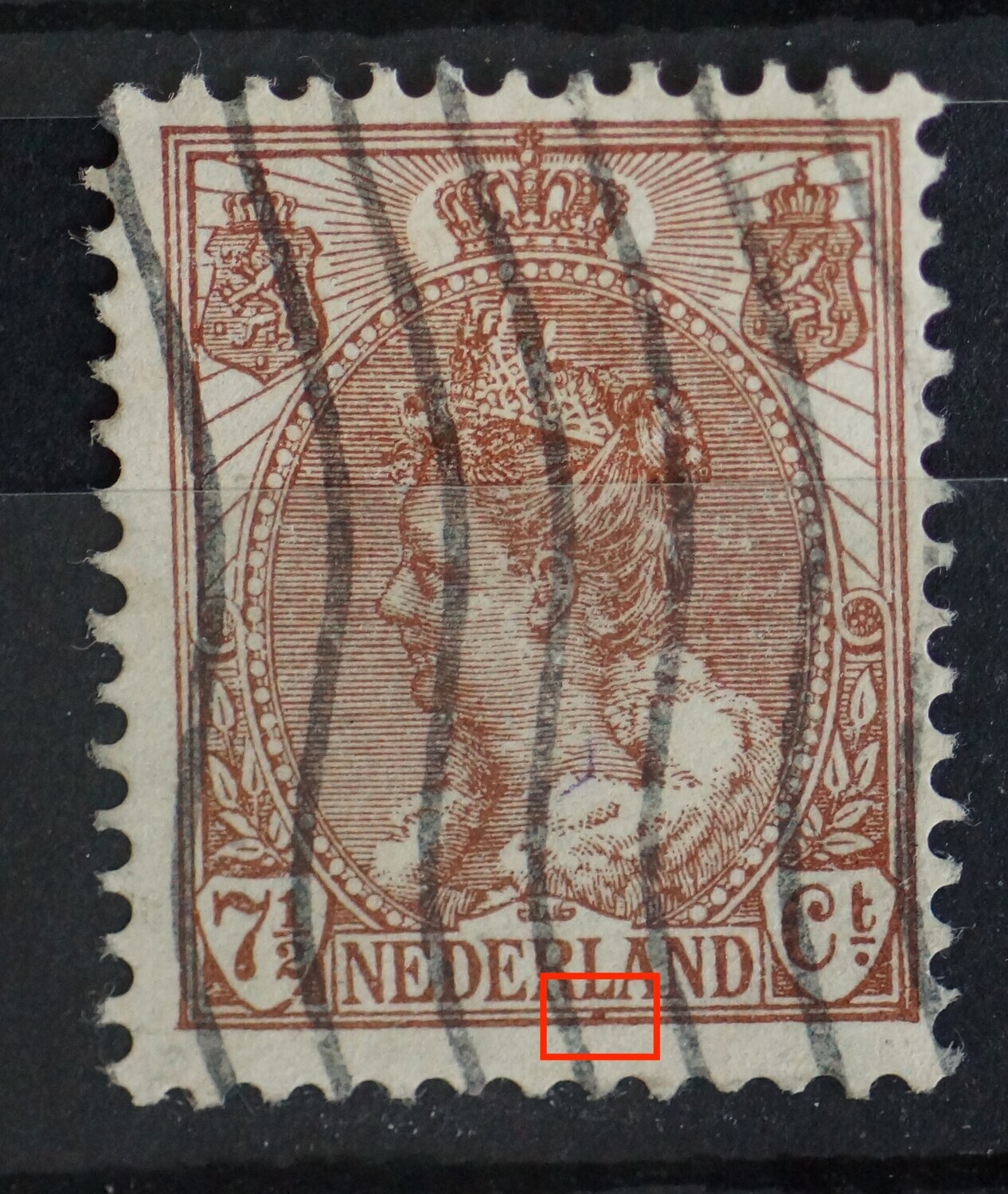 NVPH 61 - bruine vlek onder de L van NEDERLAND