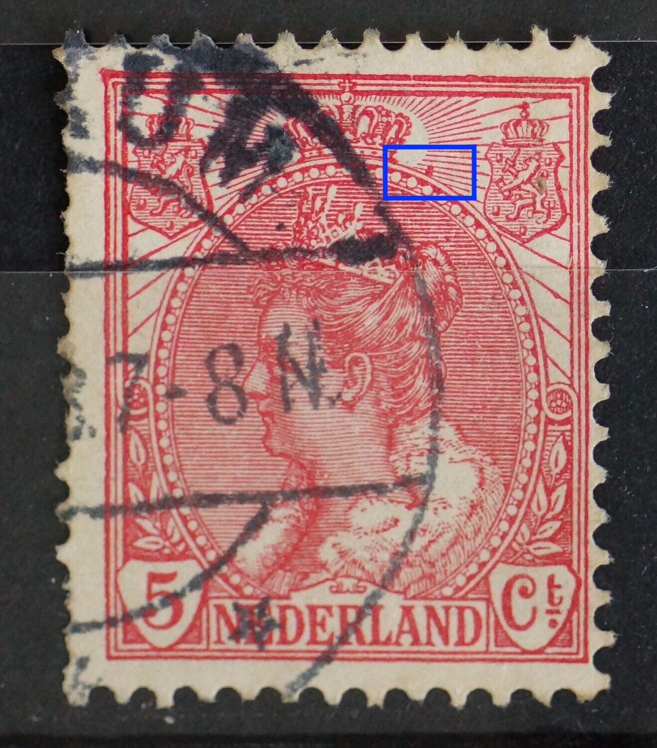 NVPH 60 - rode vlek rechts van kroon