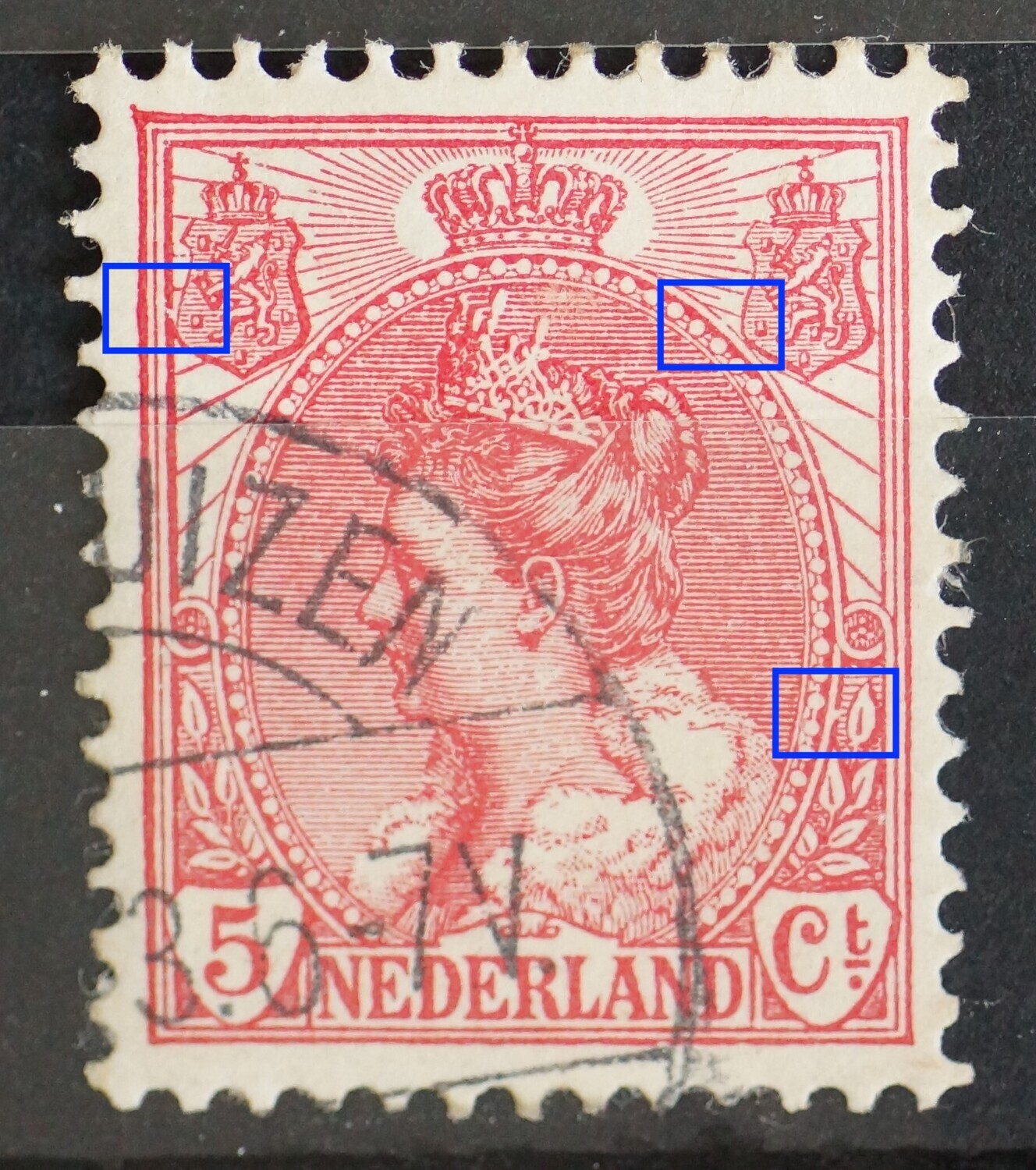 NVPH 60 - o.a. diverse breuken in rand medaillon rechts
