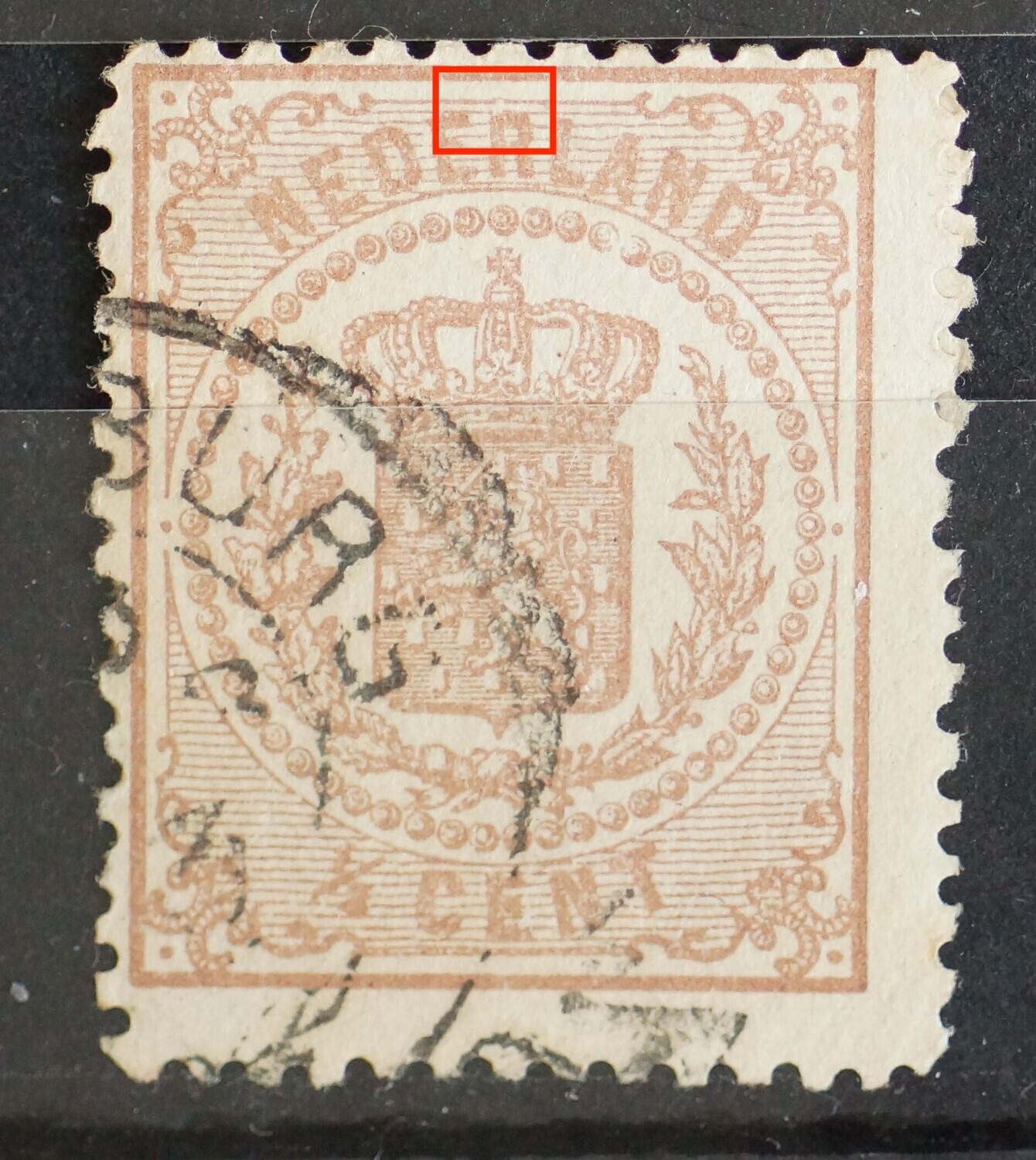 NVPH 13 - breuk/witte vlek boven de R van NEDERLAND NVPH 13 - breuk/witte vlek boven de R van NEDERLAND