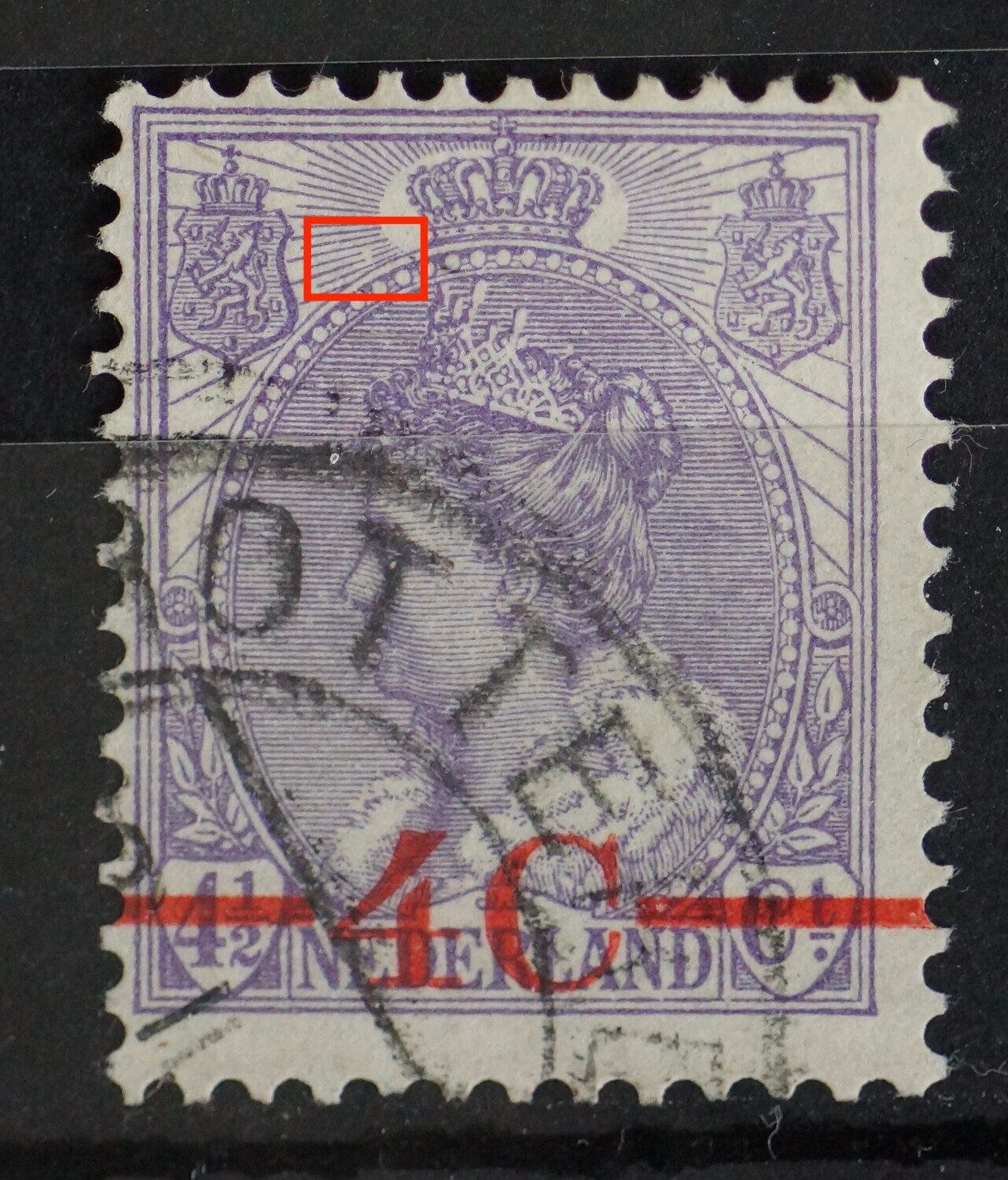 NVPH 106 - breuk in straal links van kroon NVPH 106 - breuk in straal links van kroon