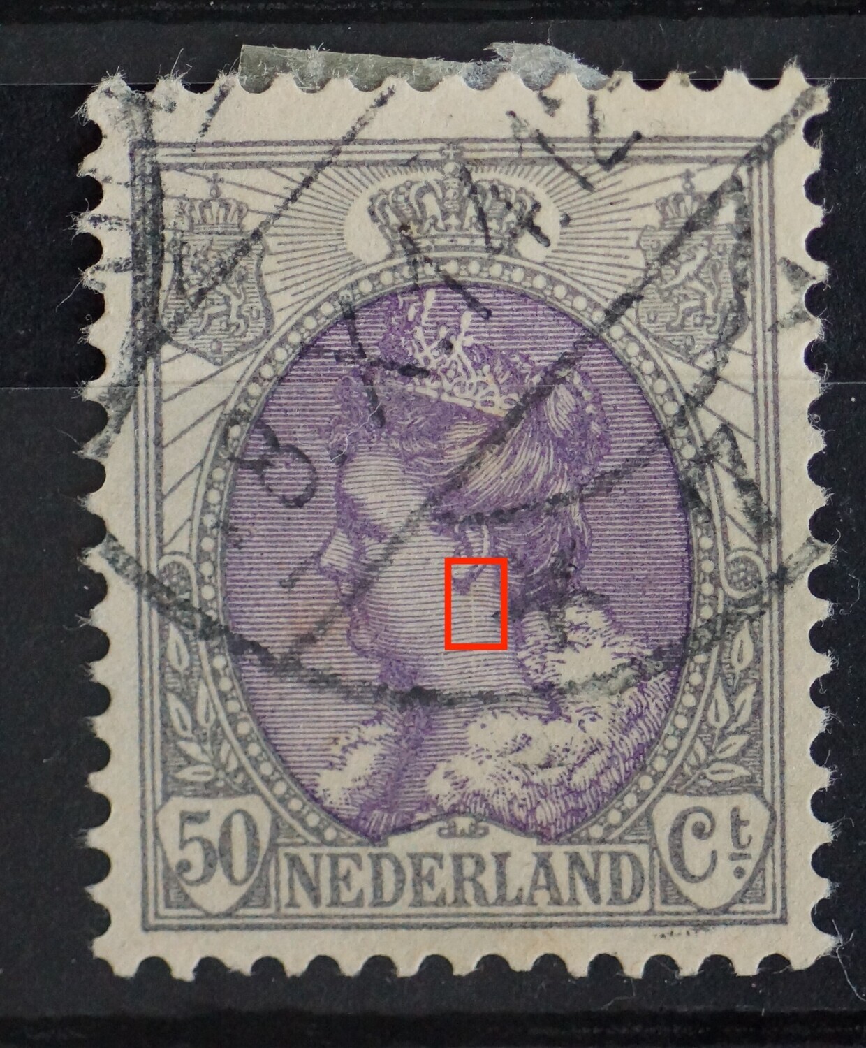 NVPH 75 - witte verticale kras onder het oor