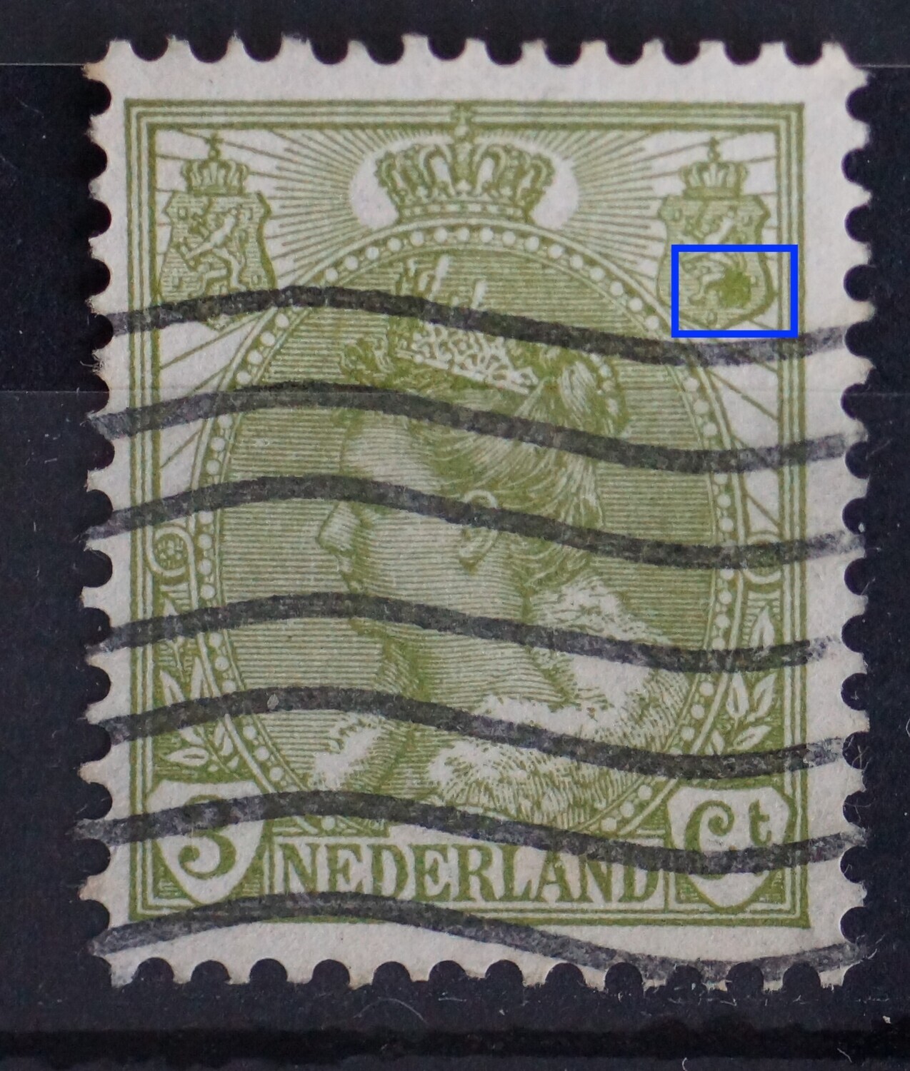 NVPH 57 - grote groene vlek in rechter wapenschild