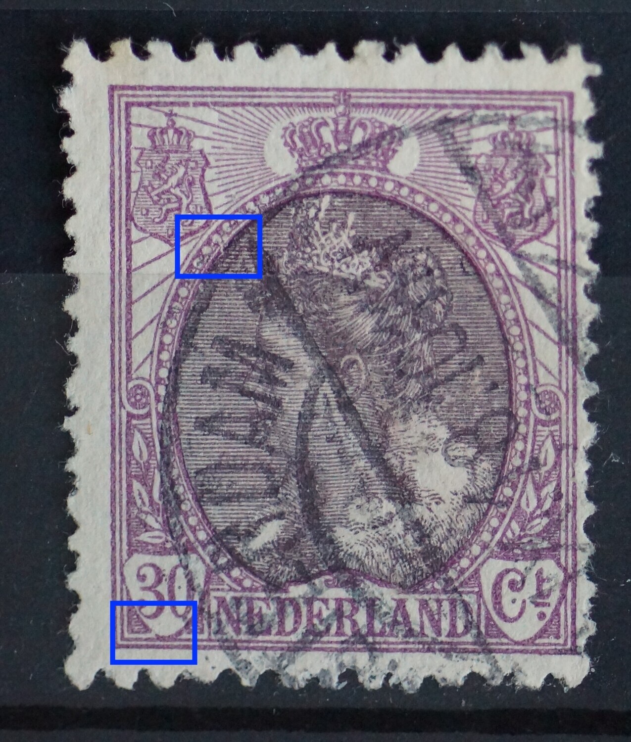 NVPH 72 - o.a. breuk in schild rondom 30 NVPH 72 - o.a. breuk in schild rondom 30