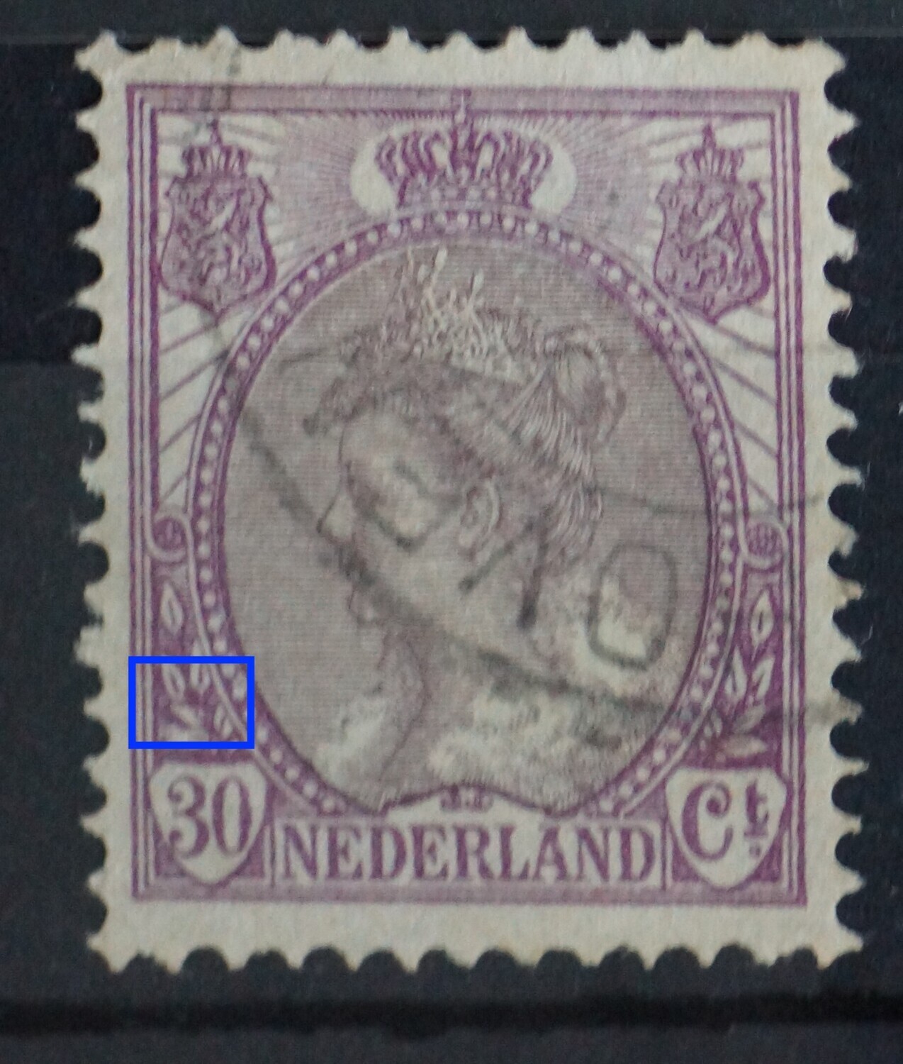 NVPH 72 - violette vlek in bladeren links