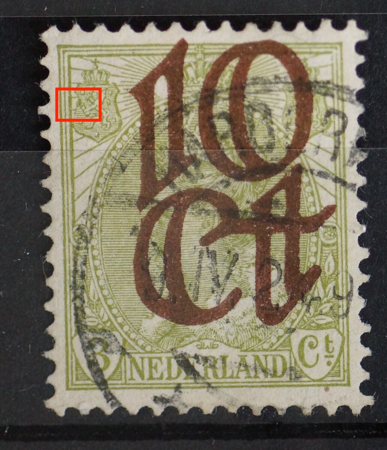 NVPH 116 - groene vlek op pijlenbundel in linker wapenschild
