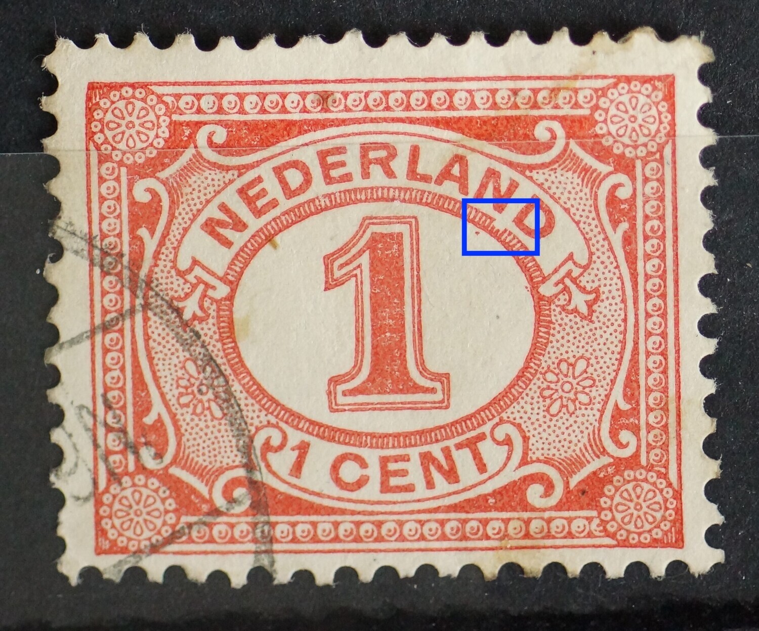 NVPH 51 - breuk / witte vlek in rand onder ND van NEDERLAND
