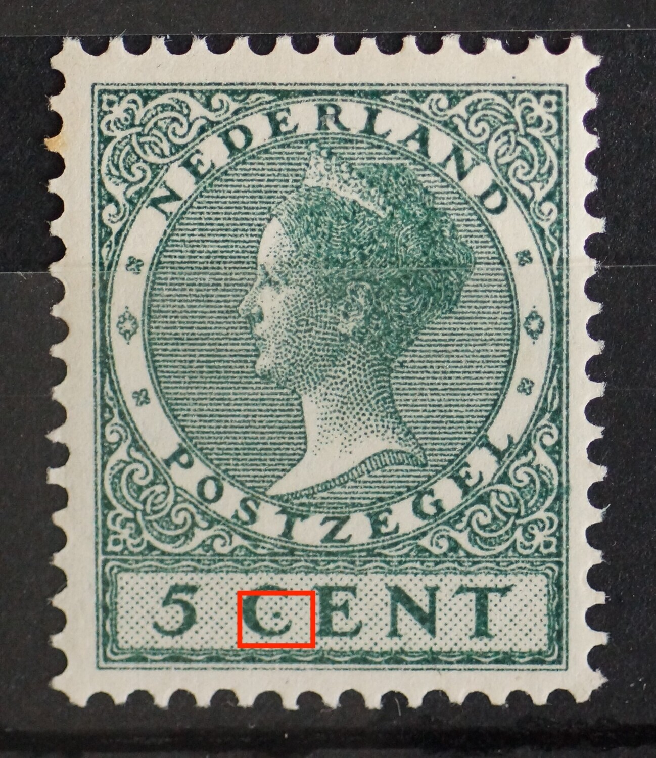 NVPH 177 - groene punt in de C van CENT (177 PM 2), postfris