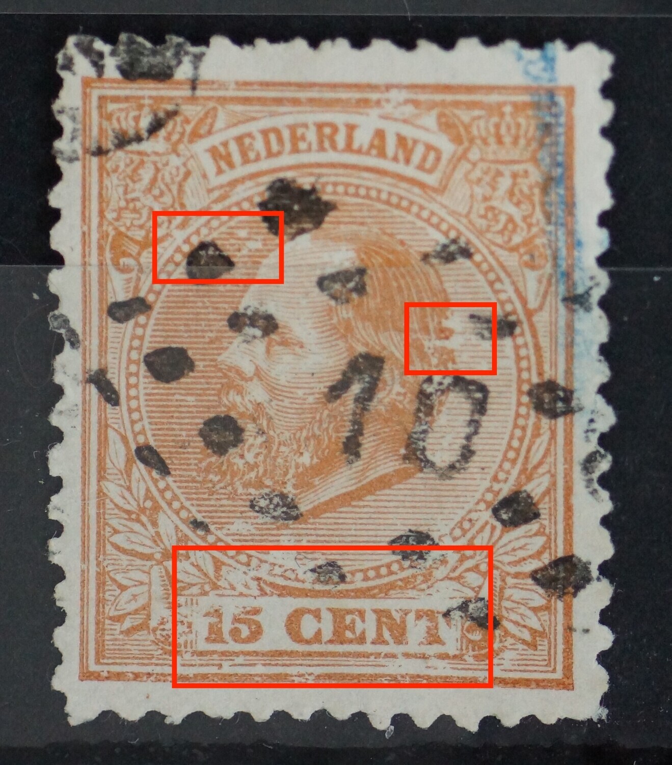 NVPH 23 - grote onregelmatigheden / witte vlekken in het zegelbeeld NVPH 23 - grote onregelmatigheden / witte vlekken in het zegelbeeld