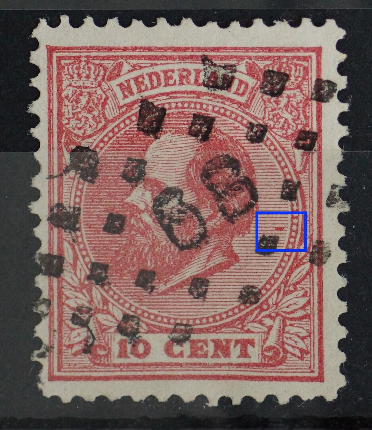 NVPH 21 - rood balkje tussen arcering rechts