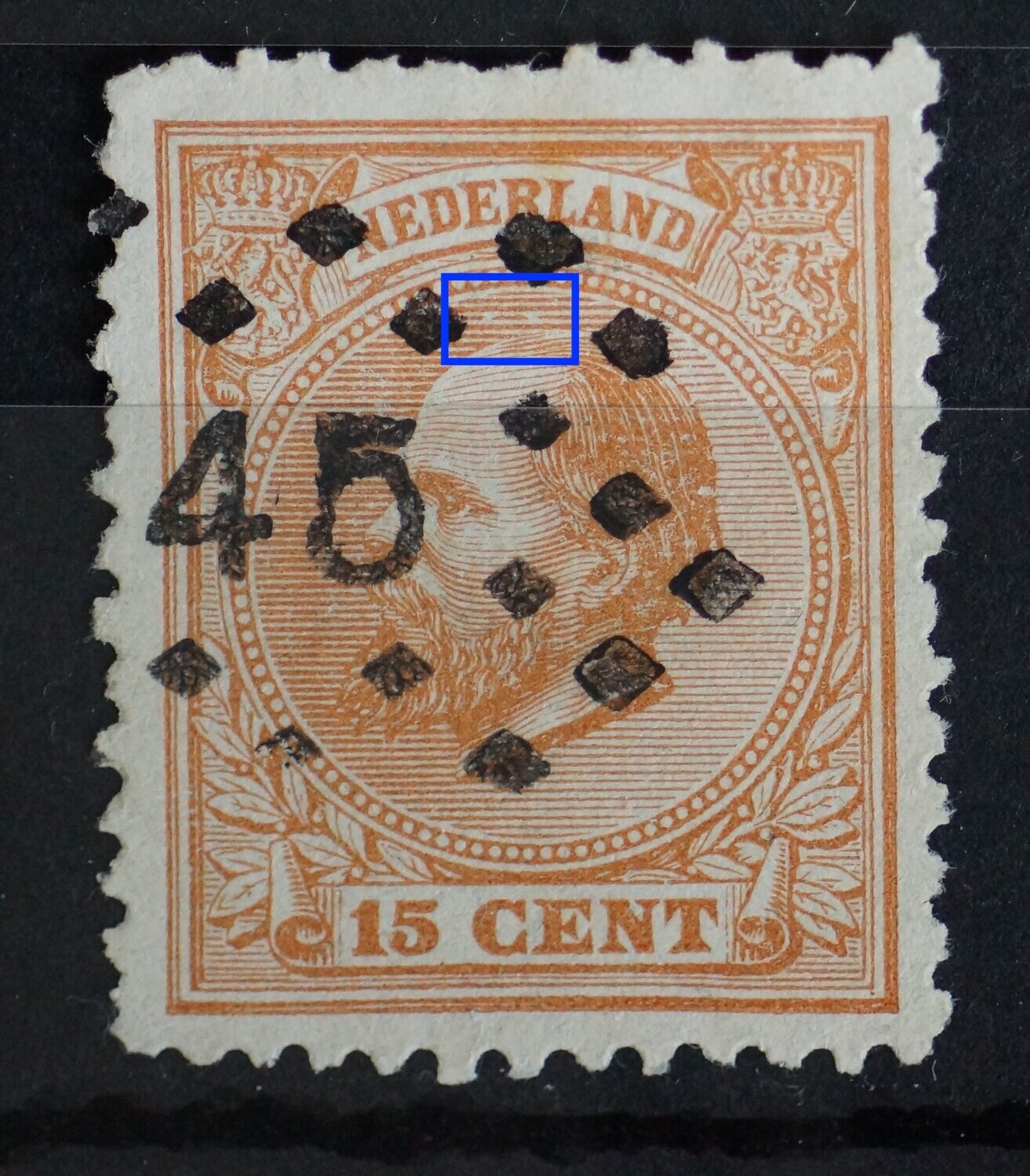 NVPH 23 - dubbelel breuk in arcering boven het hoofd NVPH 23 - dubbelel breuk in arcering boven het hoofd