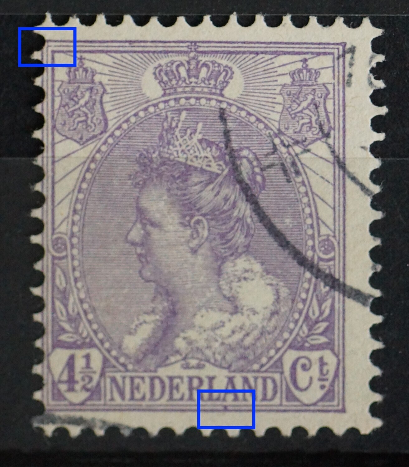 NVPH 59 - o.a. violette vlek onder de A van NEDERLAND