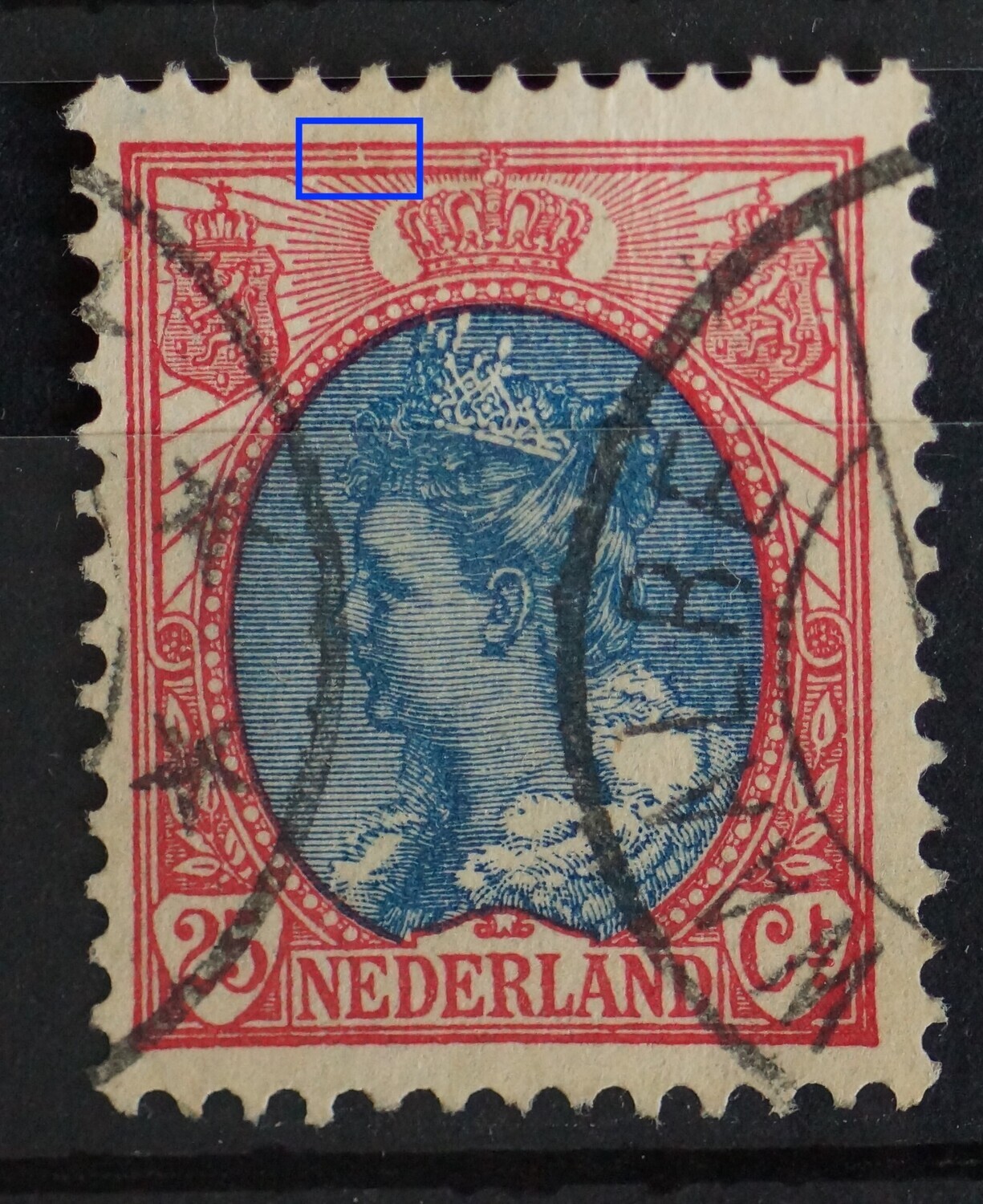 NVPH 71 - breuk in kaderlijnen boven NVPH 71 - breuk in kaderlijnen boven