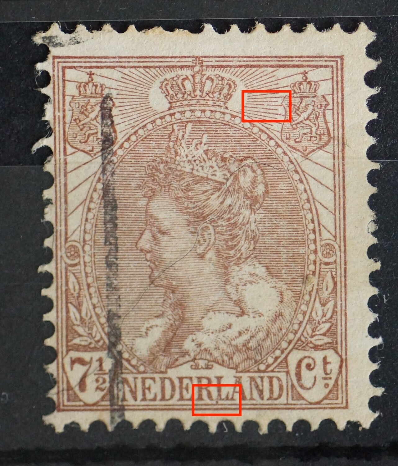 NVPH 61 - o.a. bruine punt onder RL van NEDERLAND NVPH 61 - o.a. bruine punt onder RL van NEDERLAND