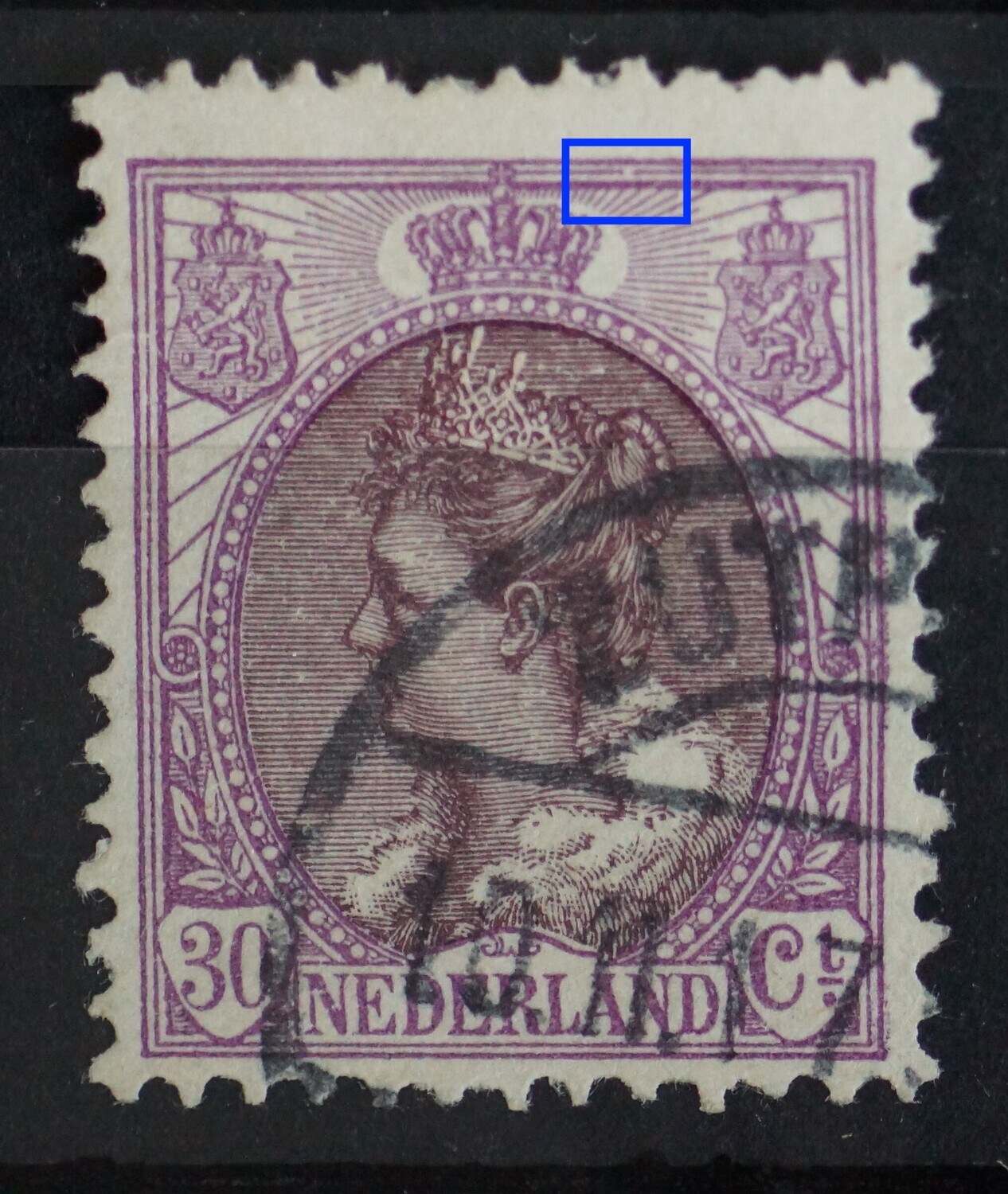 NVPH 72 - breuk in kaderlijn boven NVPH 72 - breuk in kaderlijn boven