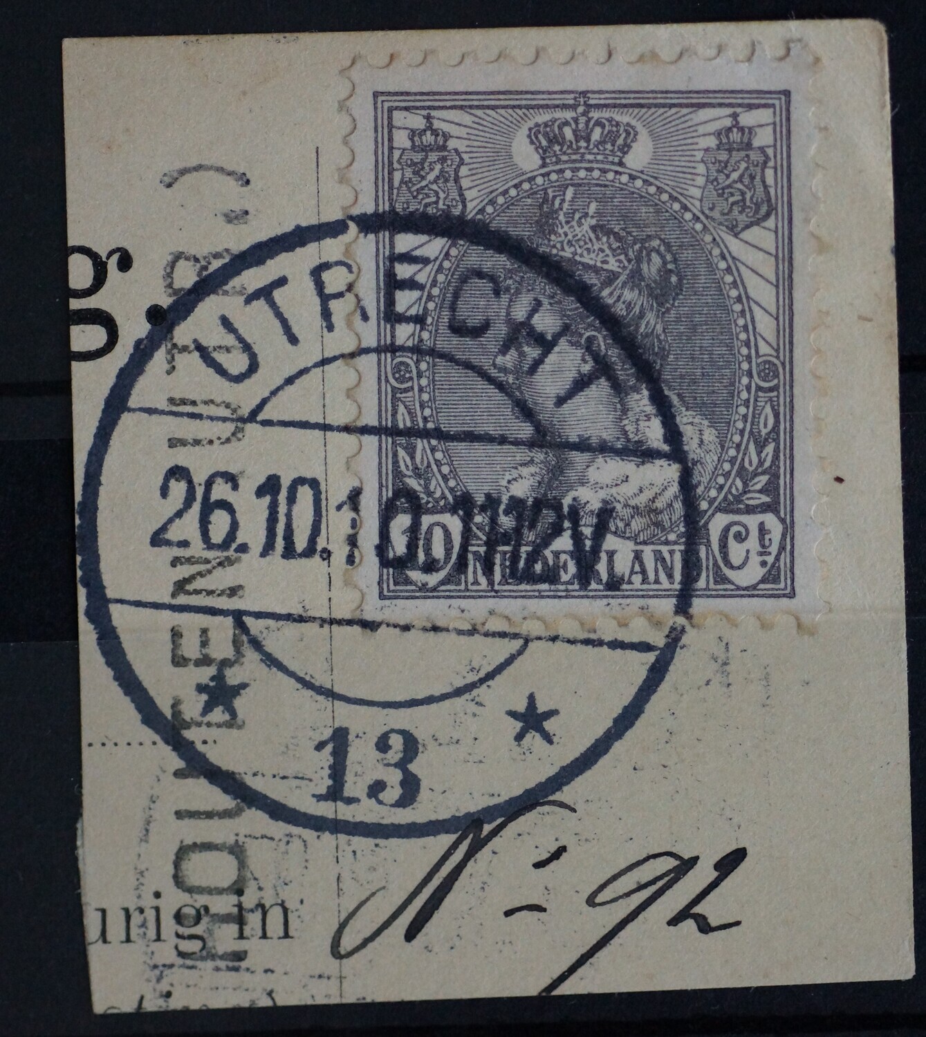 Utrecht 13 op NVPH 62, tevens kantoornaamstempel Houten (Utr.)