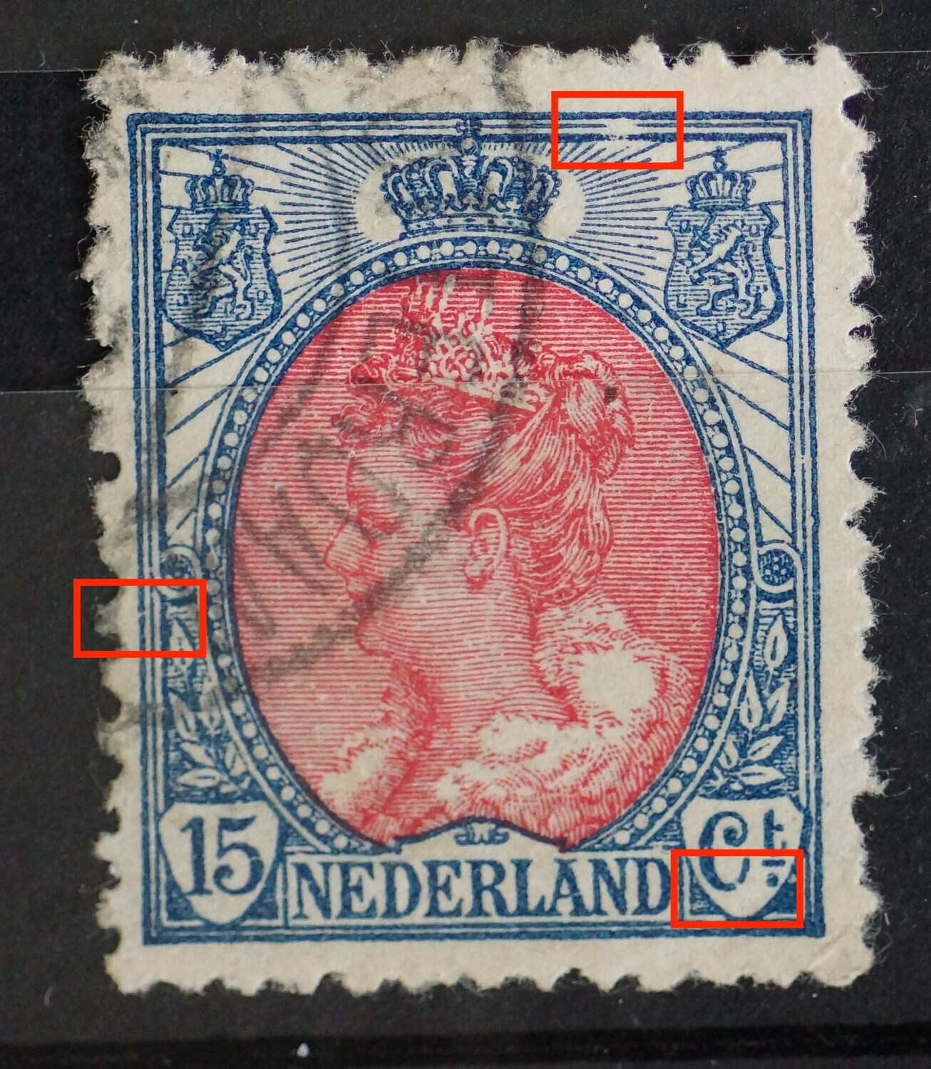 NVPH 65 - o.a. breuk in C van Ct. en grote breuk in kaderlijn boven