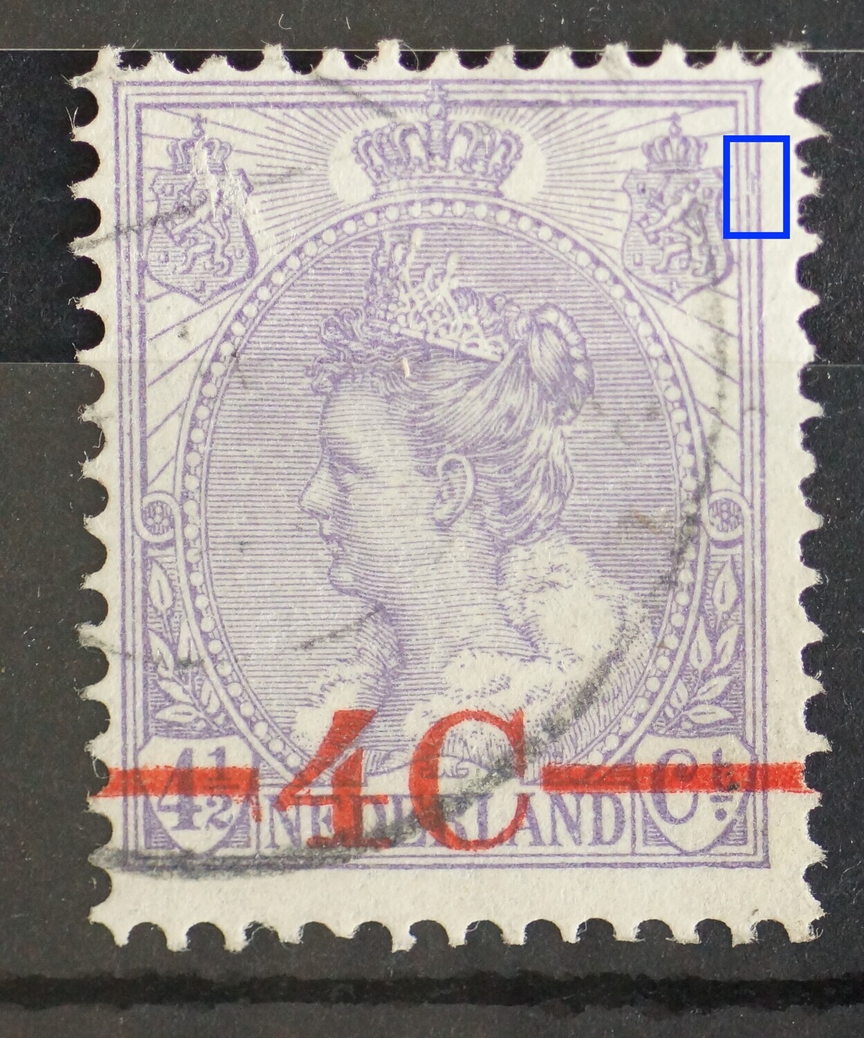 NVPH 106 - violette streep tussen kaderlijnen rechts