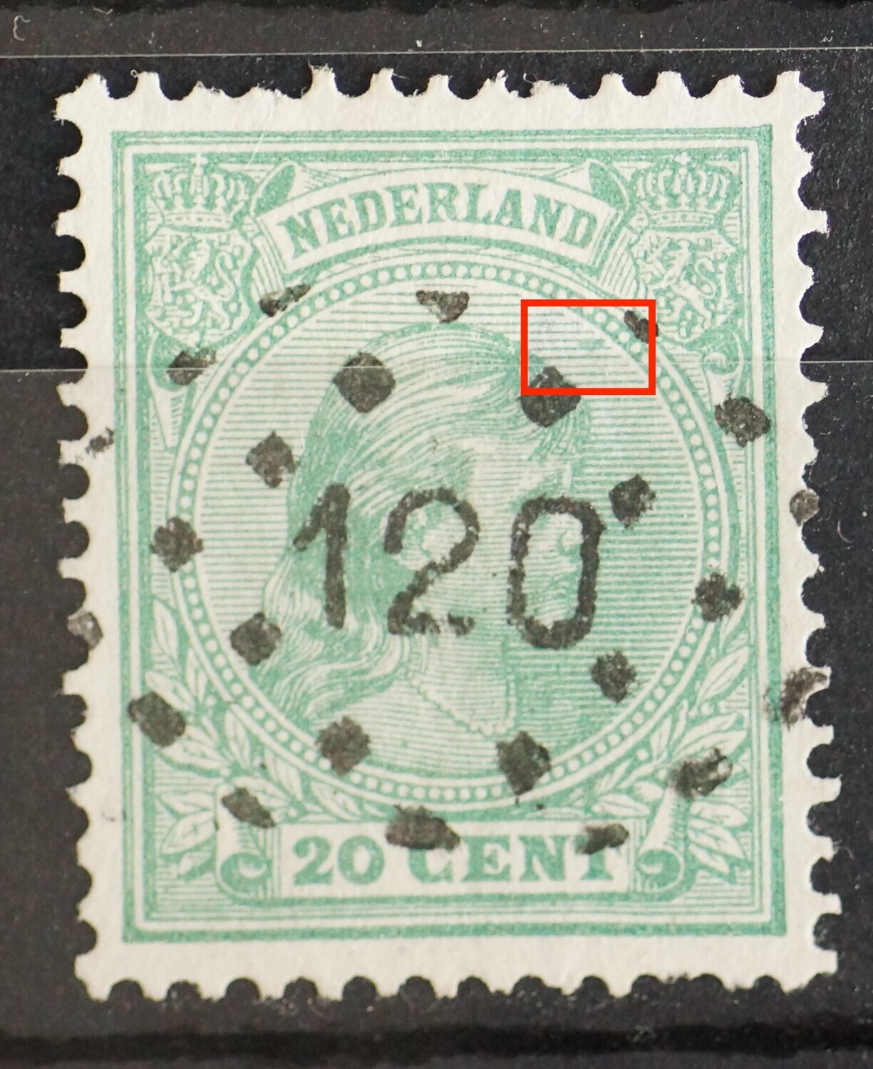 NVPH 40 - groene vlek in arcering rechts
