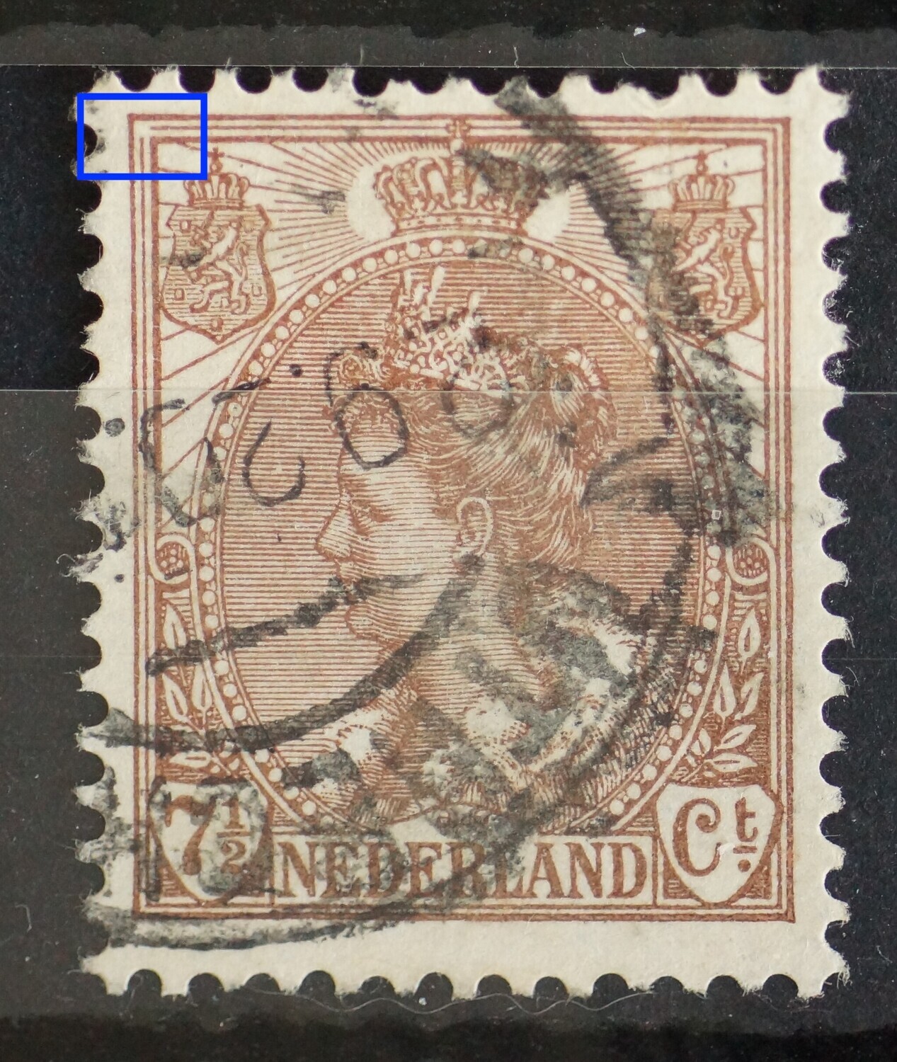 NVPH 61 - breuk in kaderlijnen linker bovenhoek NVPH 61 - breuk in kaderlijnen linker bovenhoek