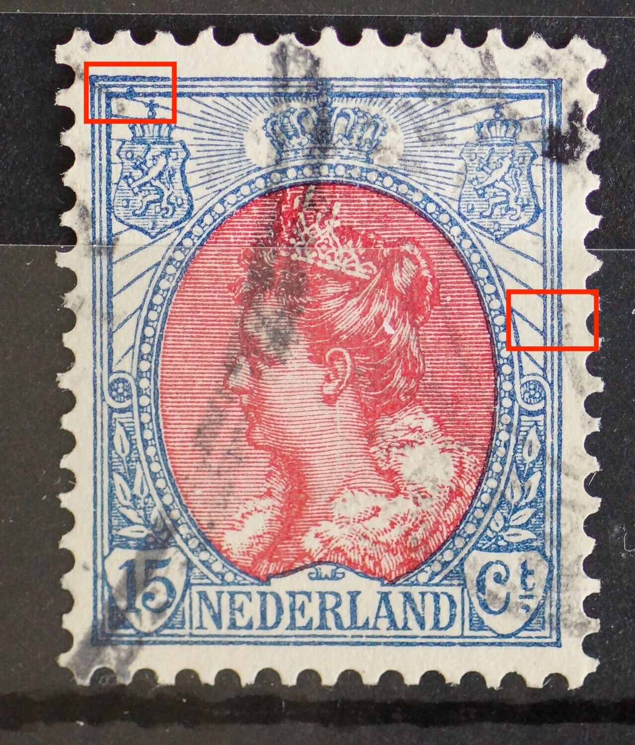 NVPH 65 - o.a. blauwe vlek boven linker wapenschild