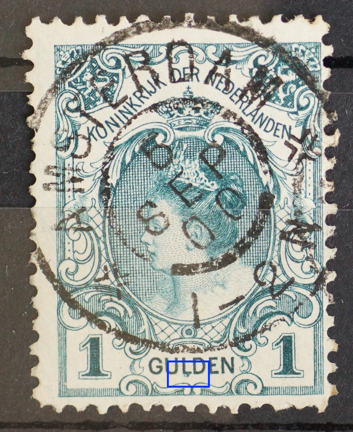 NVPH 77 - groene vlek aan de L van GULDEN
