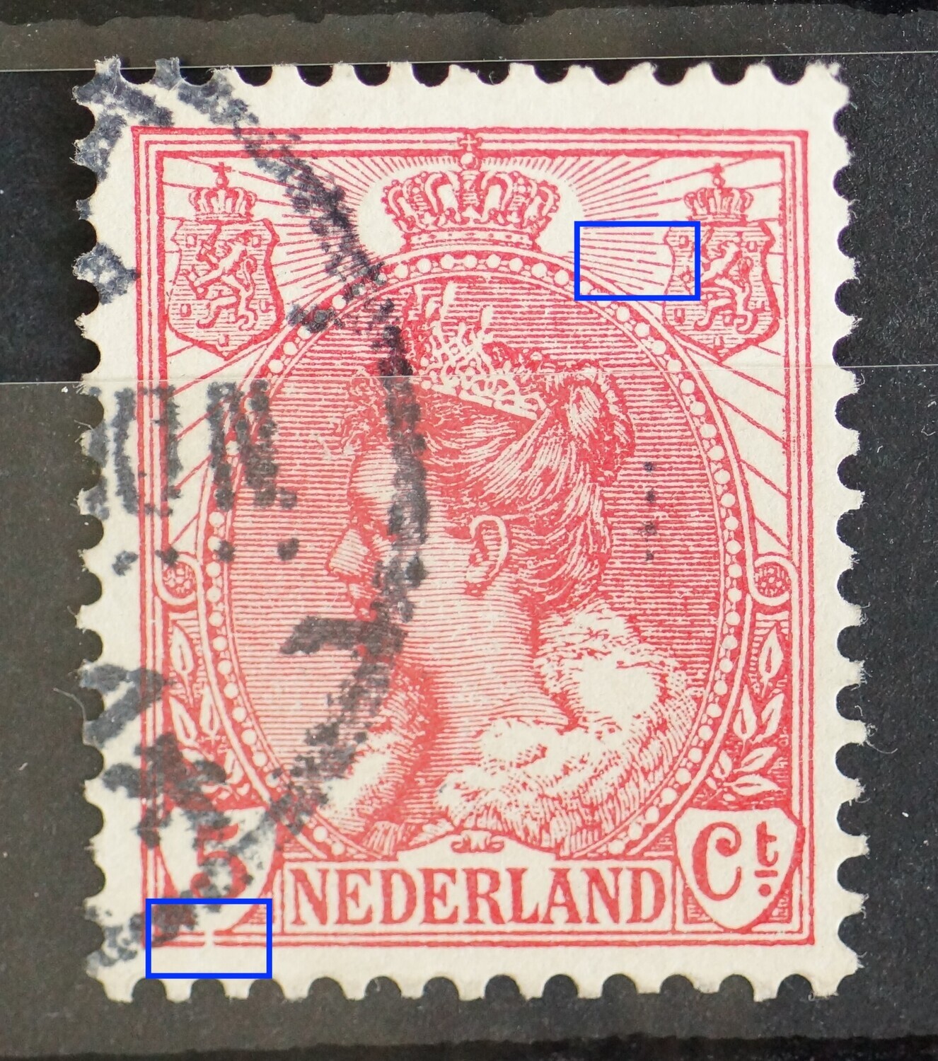 NVPH 60 - o.. breuk onderin het schild van de 5 en de kaderlijn daaronder