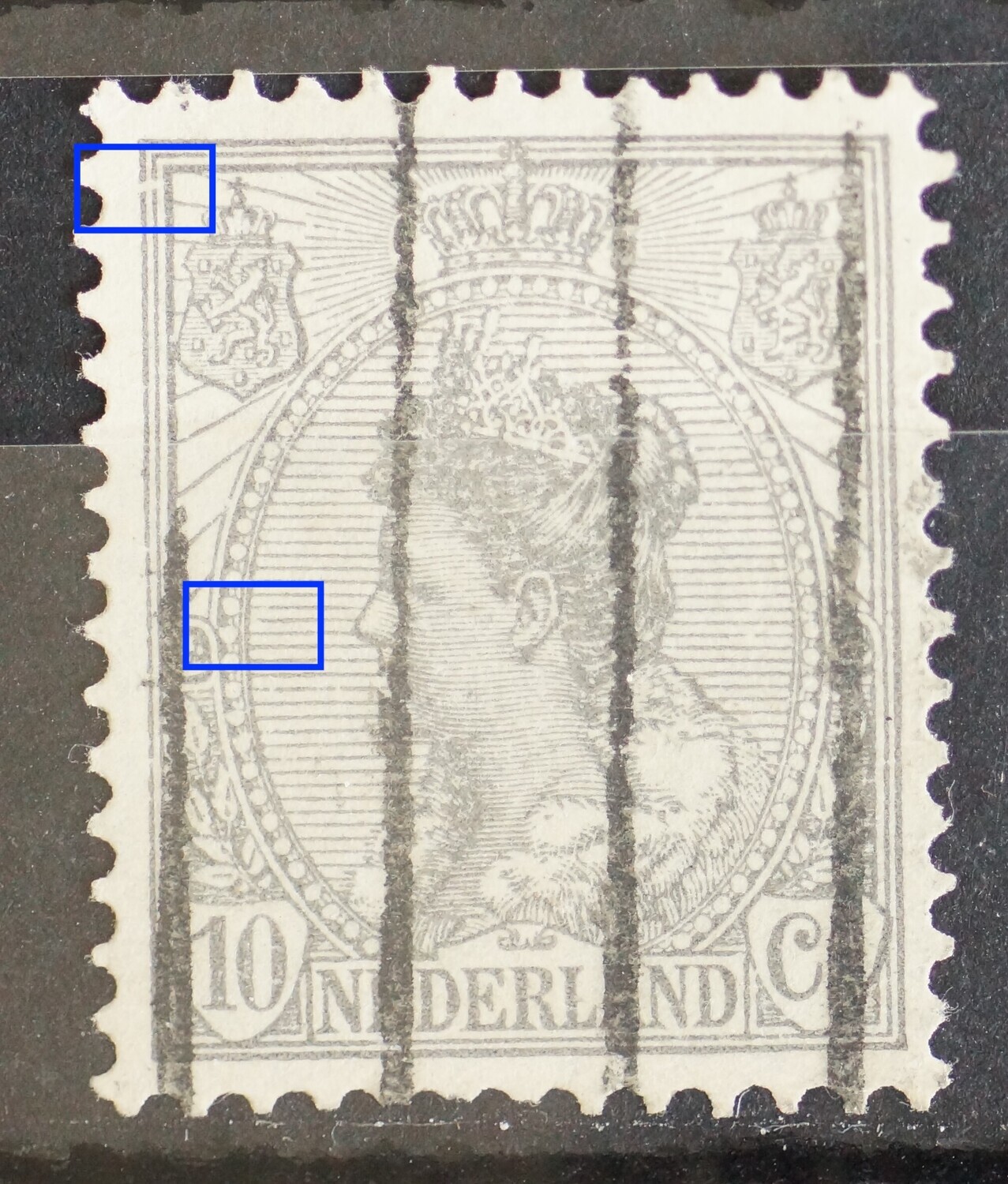 NVPH 81 - o.a. breuk in kaderlijn links, boven
