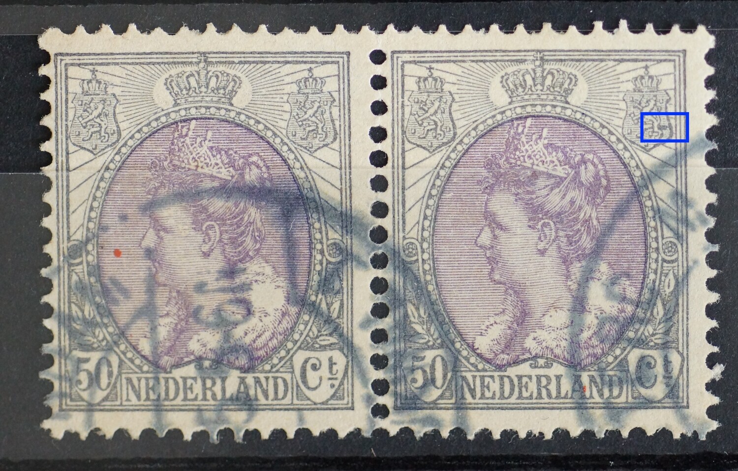 NVPH 75 (paar) - grijze vlek in rechter wapenschild (rechter zegel)
