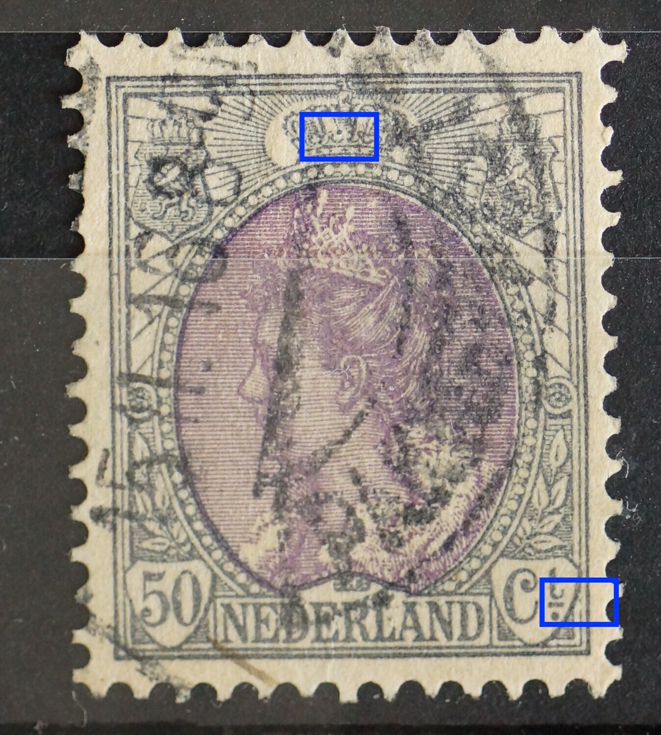 NVPH 75 - witte vlek met grijze punt in kroon