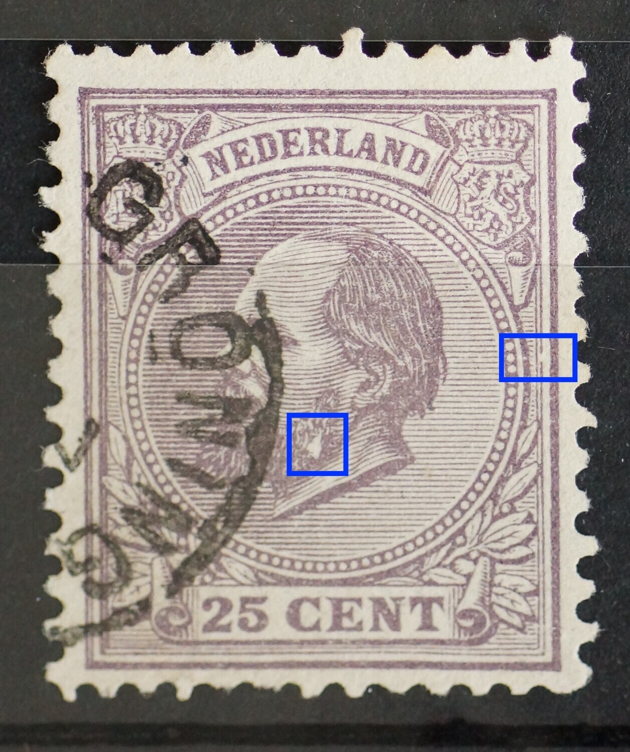 NVPH 26 - witte vlek in baard en breuk in kaderlijn rechts (26 P3) NVPH 26 - witte vlek in baard en breuk in kaderlijn rechts (26 P3)