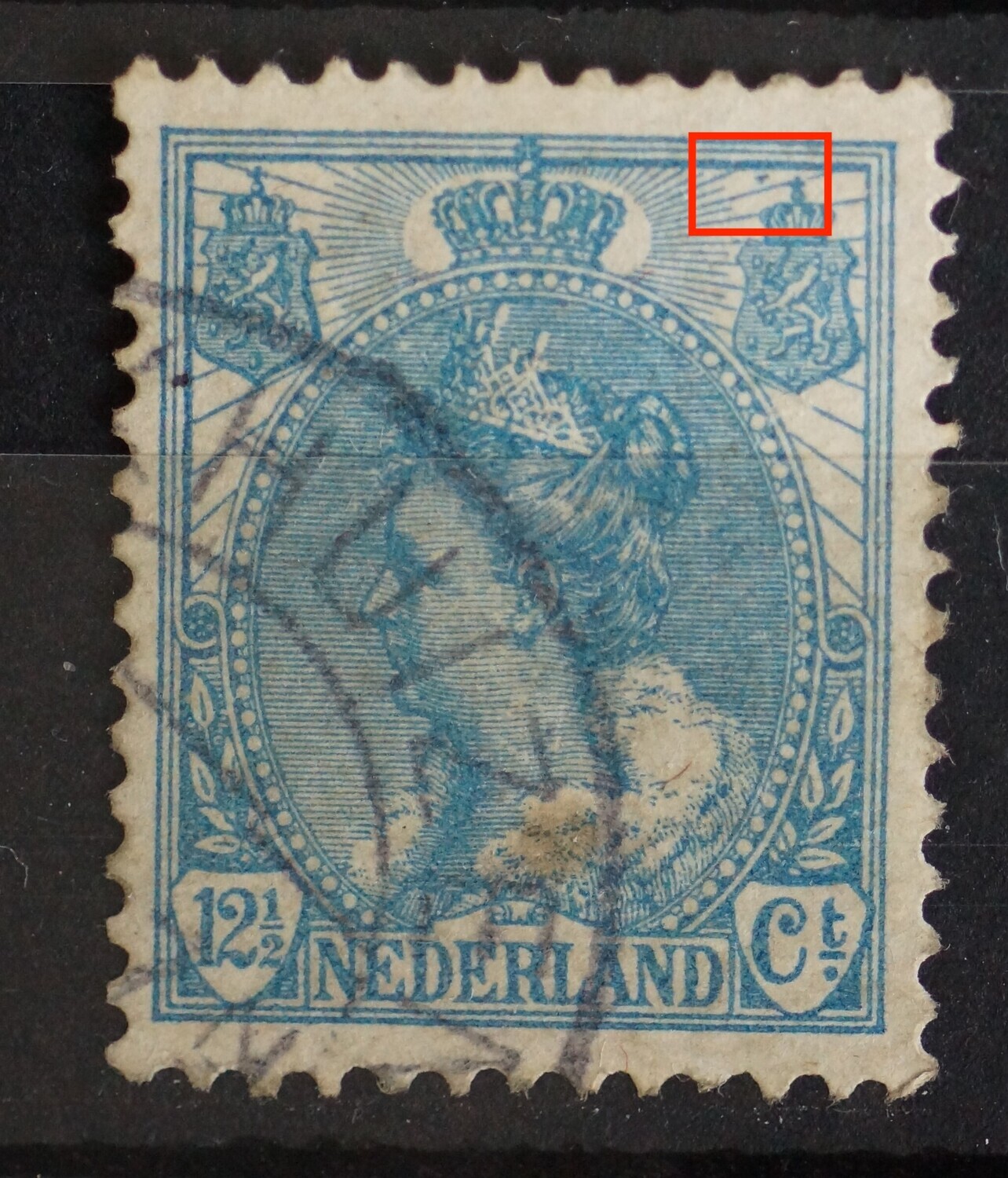 NVPH 63 - blauwe vlek bij rechter wapenschild