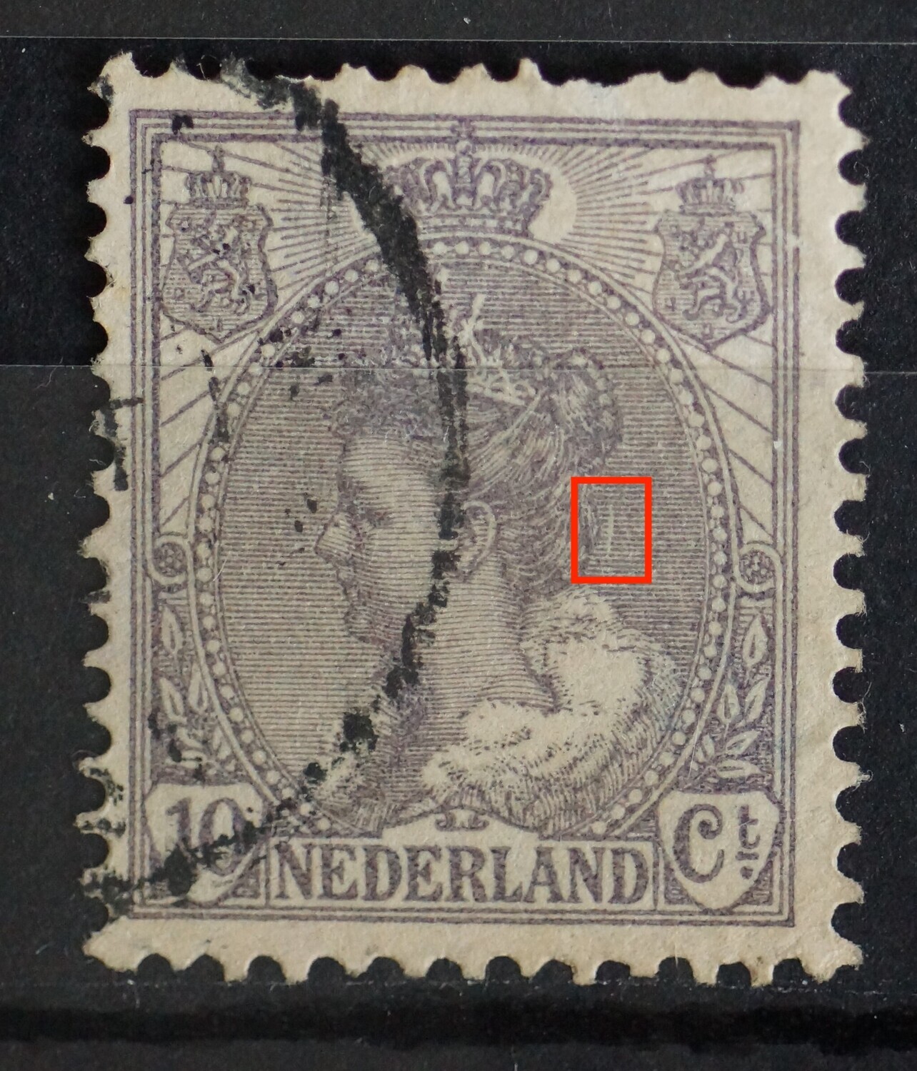 NVPH 62 - witte verticale kras achter het hoofd