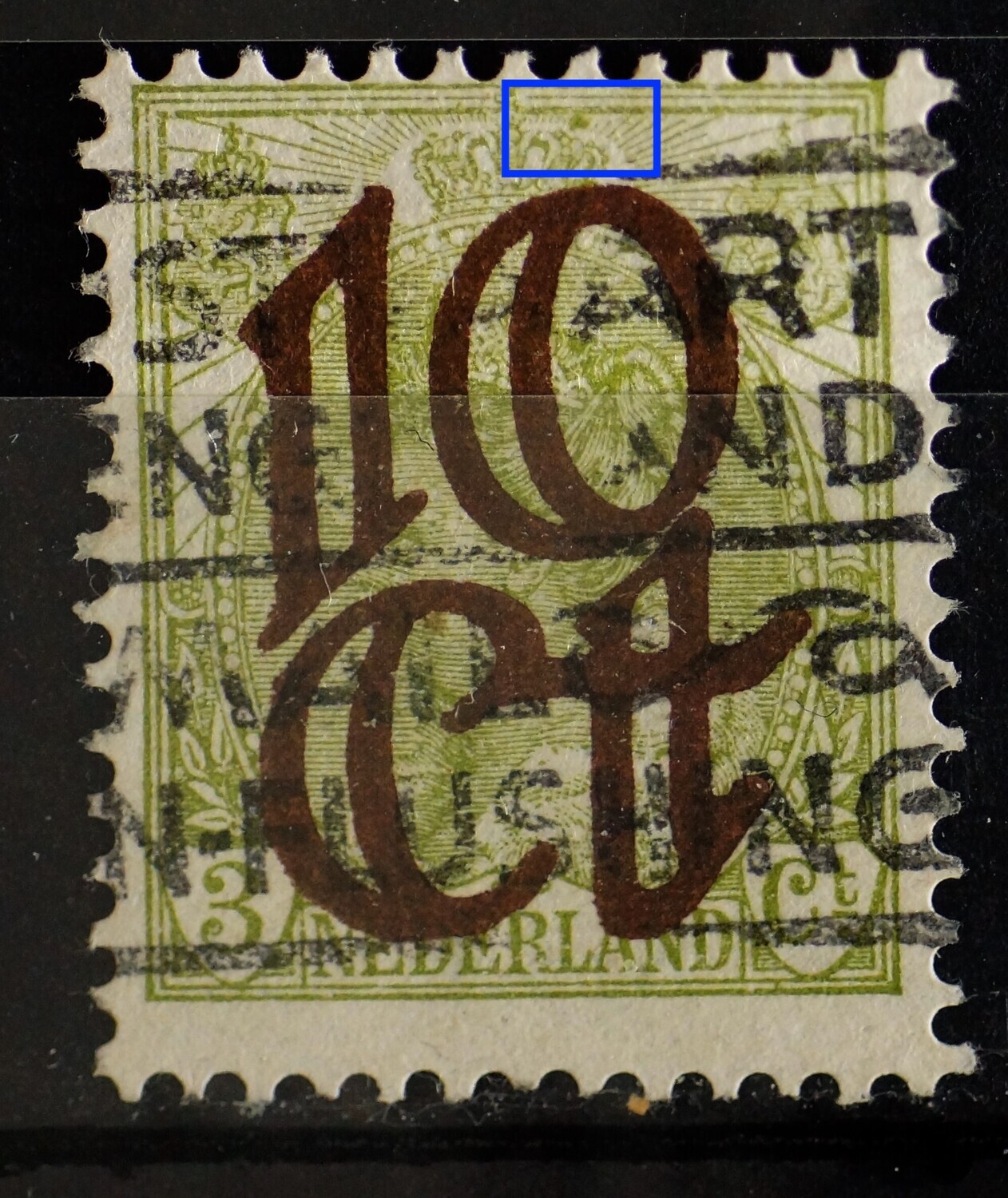 NVPH 116 - groene blek rechts boven kroon
