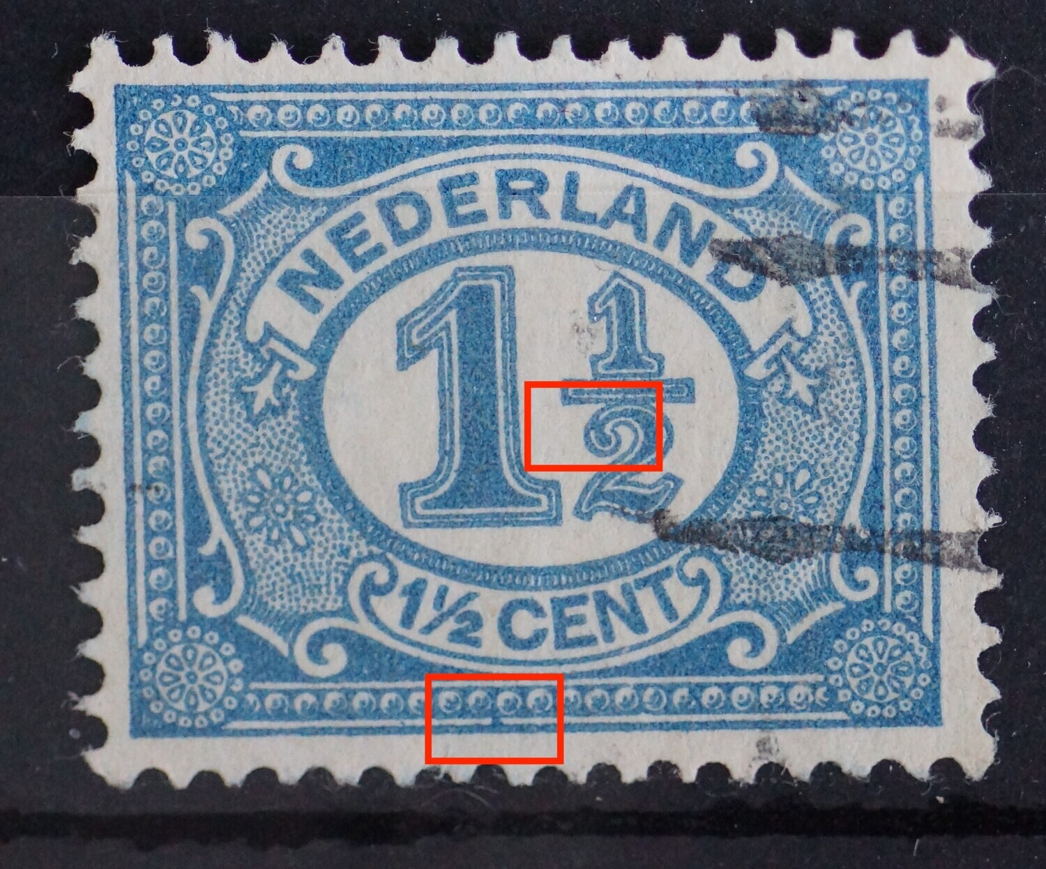 NVPH 53 - o.a. blauwe vlek onder de parelrand onder