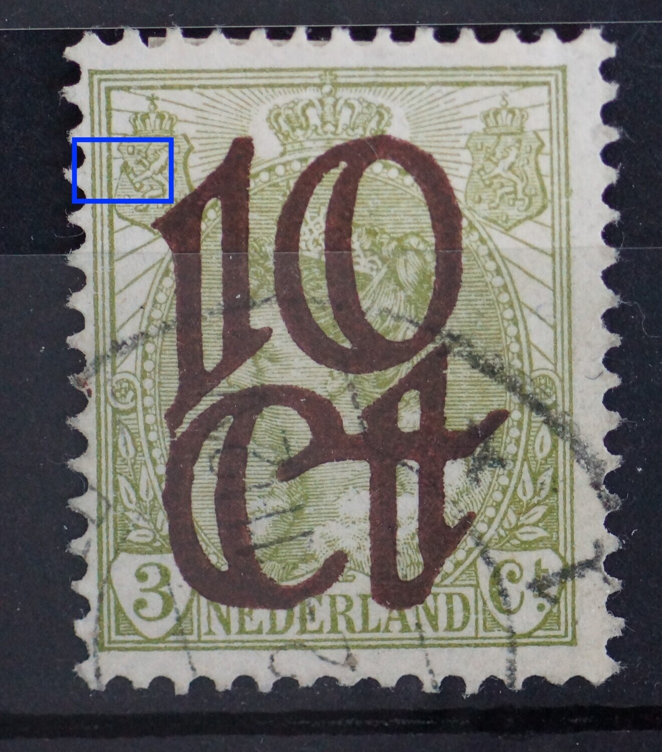 NVPH 116 -. groene vlek boven pijlenbundel in linker wapenschild NVPH 116 -. groene vlek boven pijlenbundel in linker wapenschild