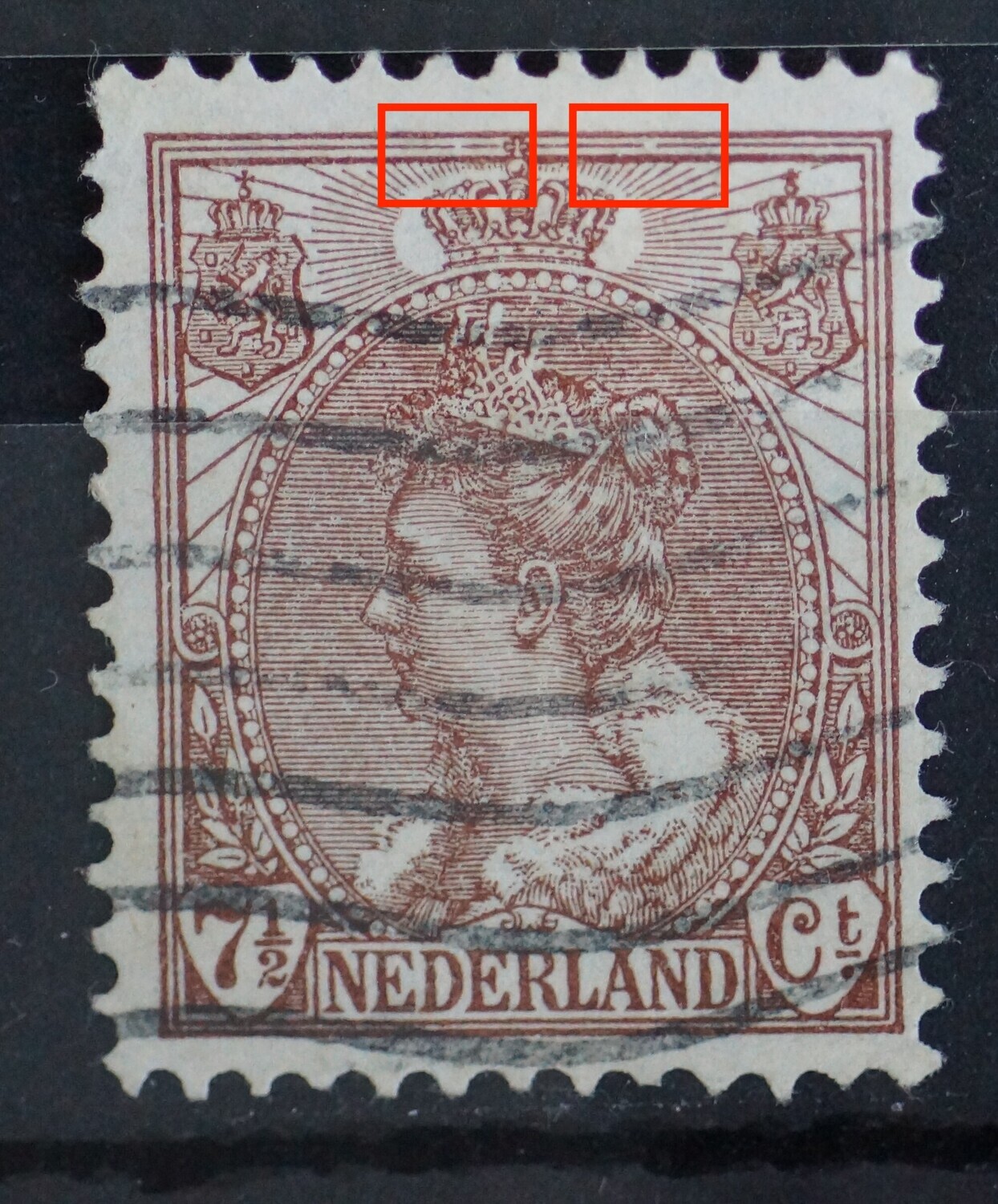 NVPH 61 - breuken in kaderlijn boven NVPH 61 - breuken in kaderlijn boven