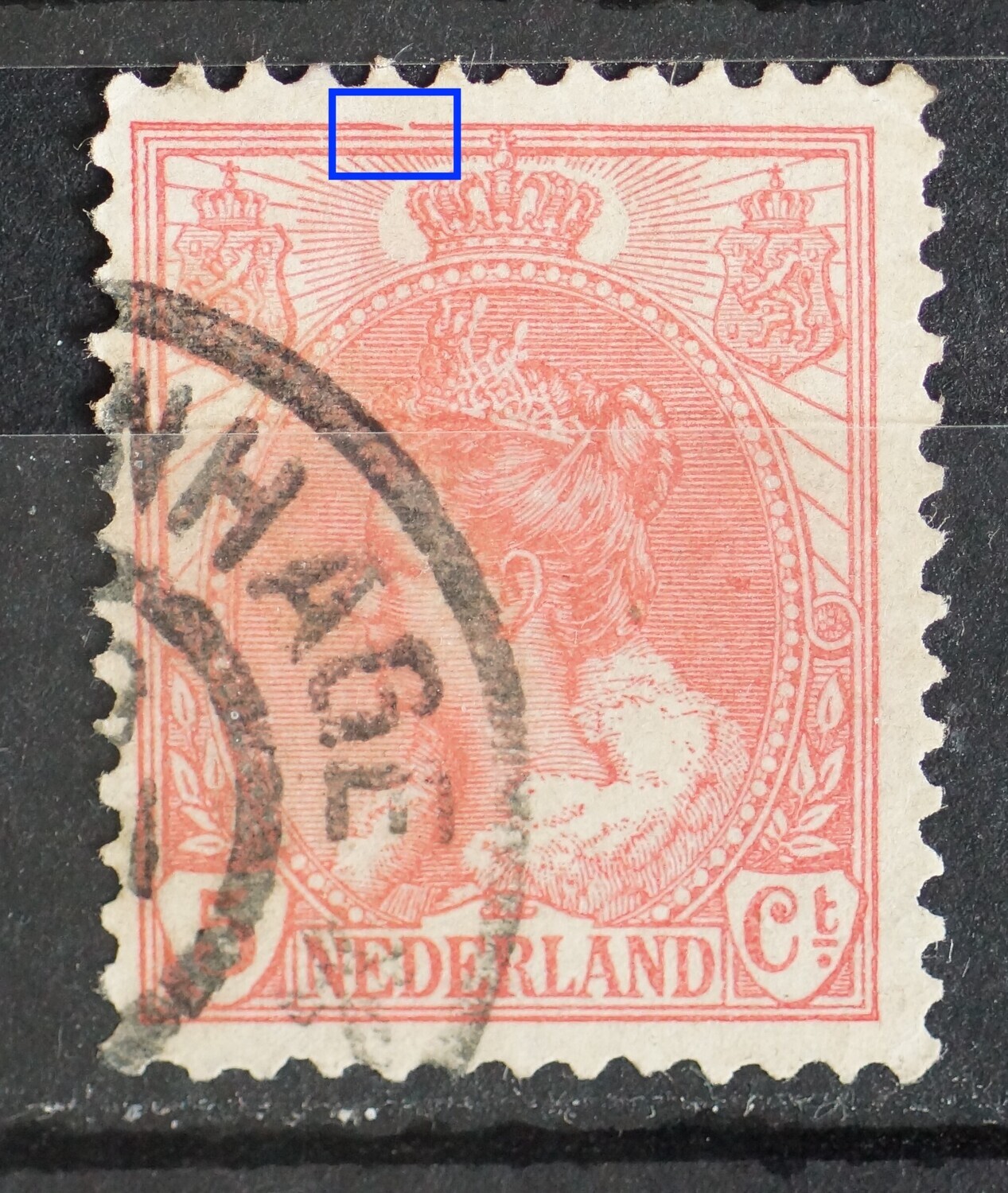 NVPH 60 - beschadiging en breuk in kaderlijn boven NVPH 60 - beschadiging en breuk in kaderlijn boven