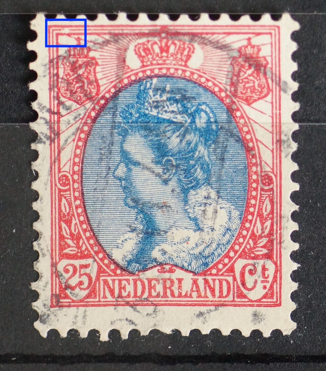 NVPH 71 - o.a. grote breuk in kaderlijn boven, links