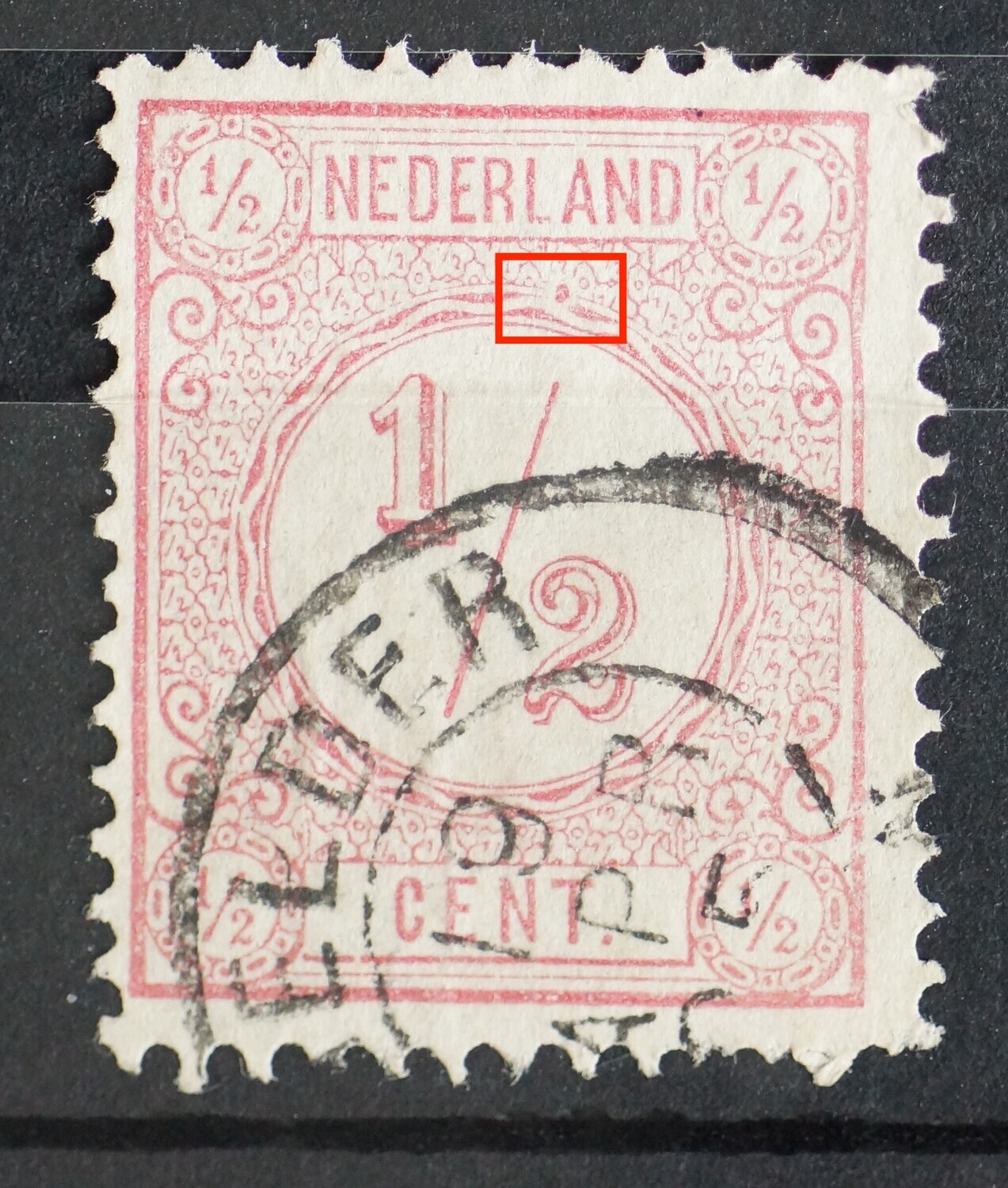 NVPH 30 - grote roze punt onder de A van NEDERLAND