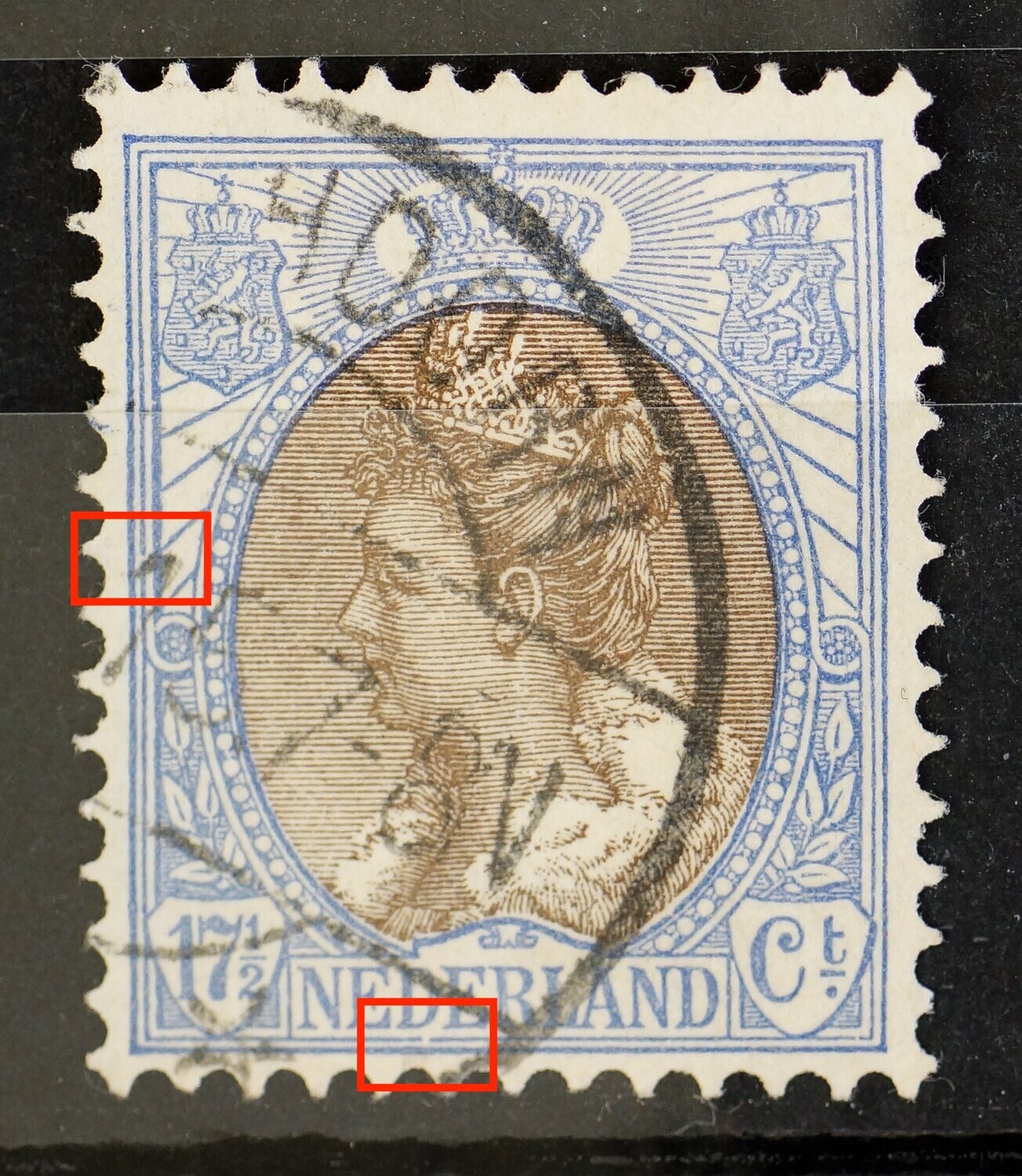 NVPH 67 - o.a. breuk in kaderlijn onder en links NVPH 67 - o.a. breuk in kaderlijn onder en links