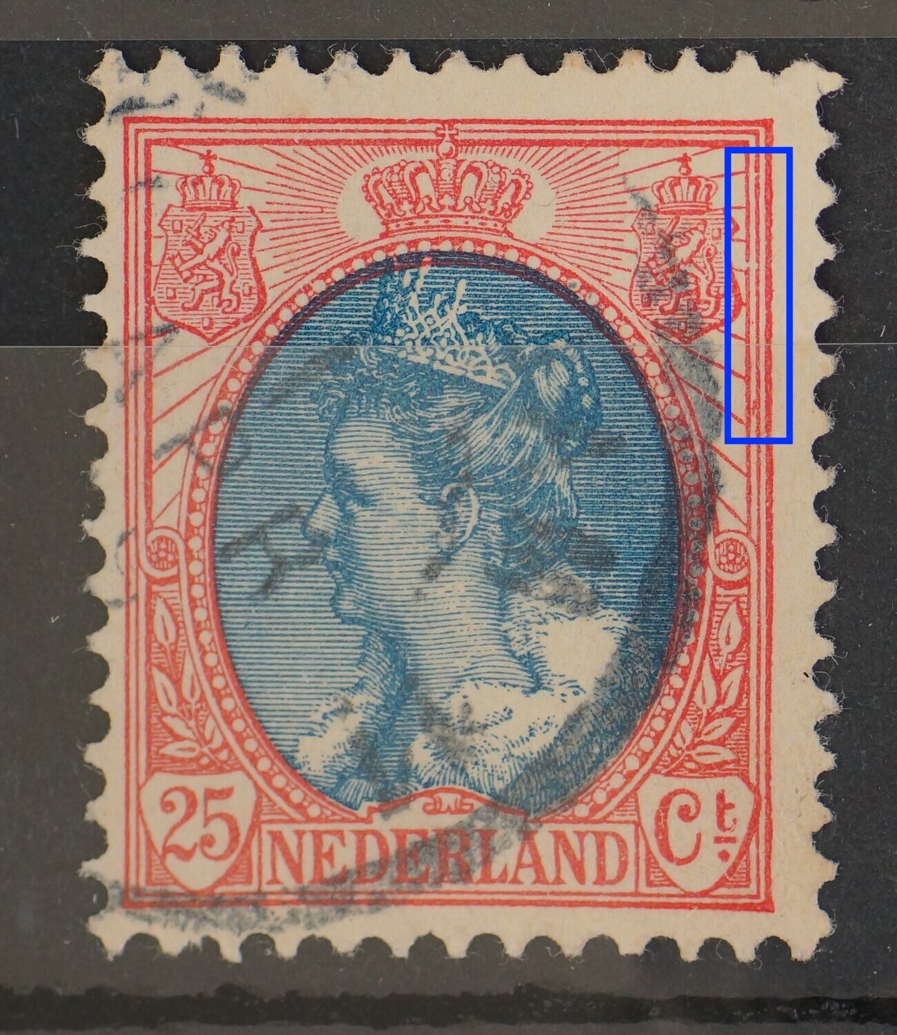 NVPH 71 - diverse beschadigingen kaderlijnen rechts
