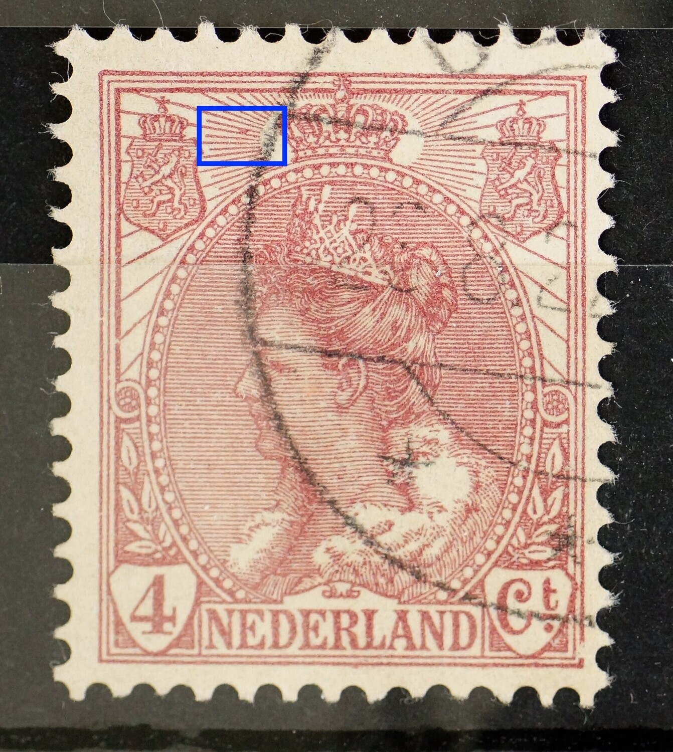 NVPH 58 - violet blokje tissen stralen links van kroon