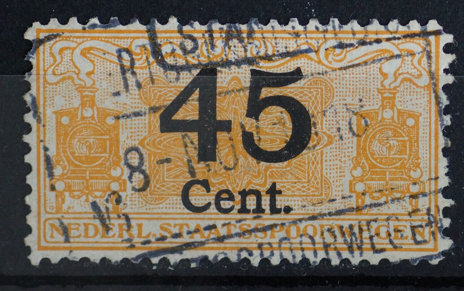 Spoor wegstempel sHertogenbosch op spoorwegzegel van 45 Cent.
