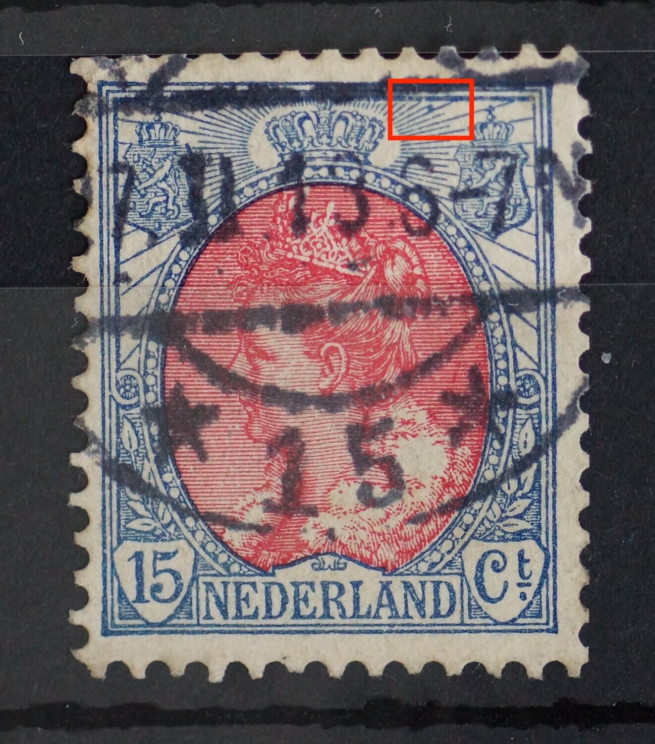 NVPH 65 - blauwe vlek tussen stralen rechts