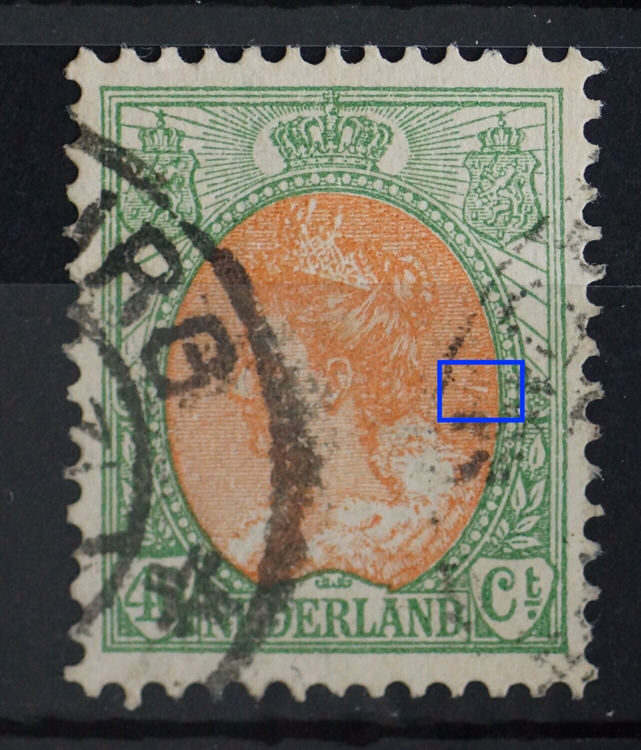 NVPH 73 - beschadiging in arcering rechts