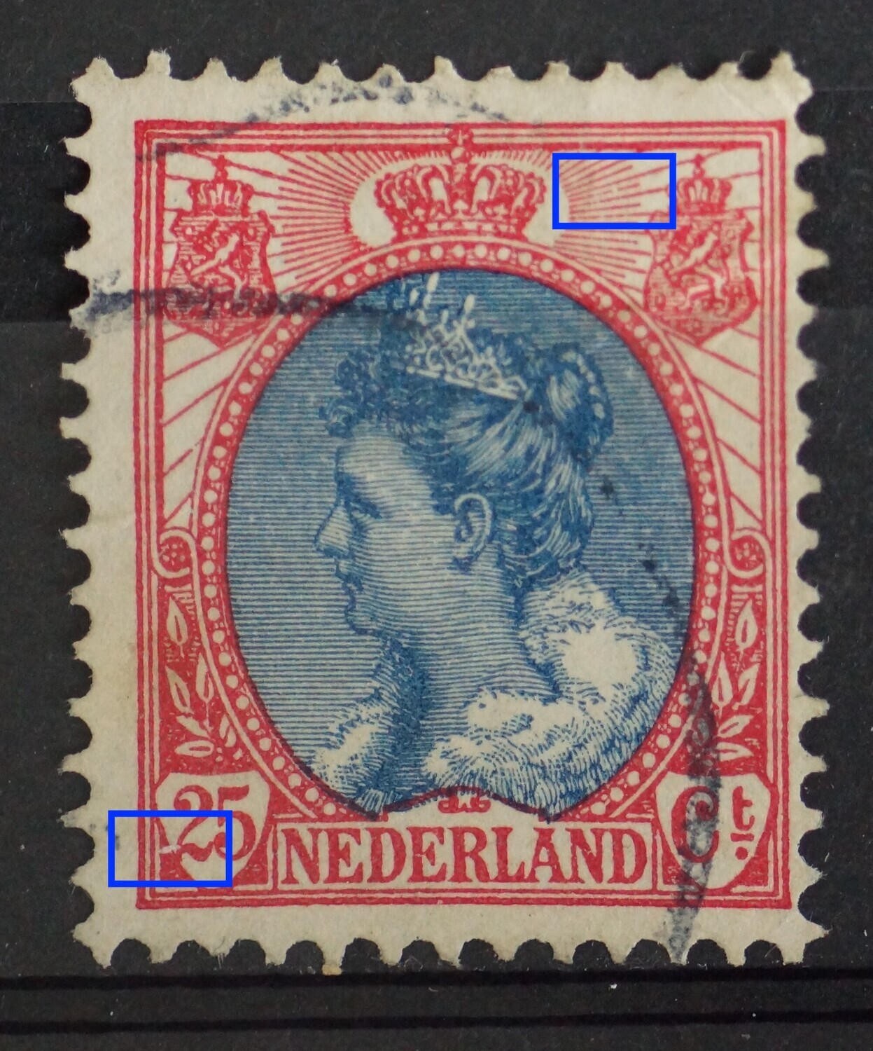 NVPH 71 - o.a. witte vlek in schild van 25 NVPH 71 - o.a. witte vlek in schild van 25