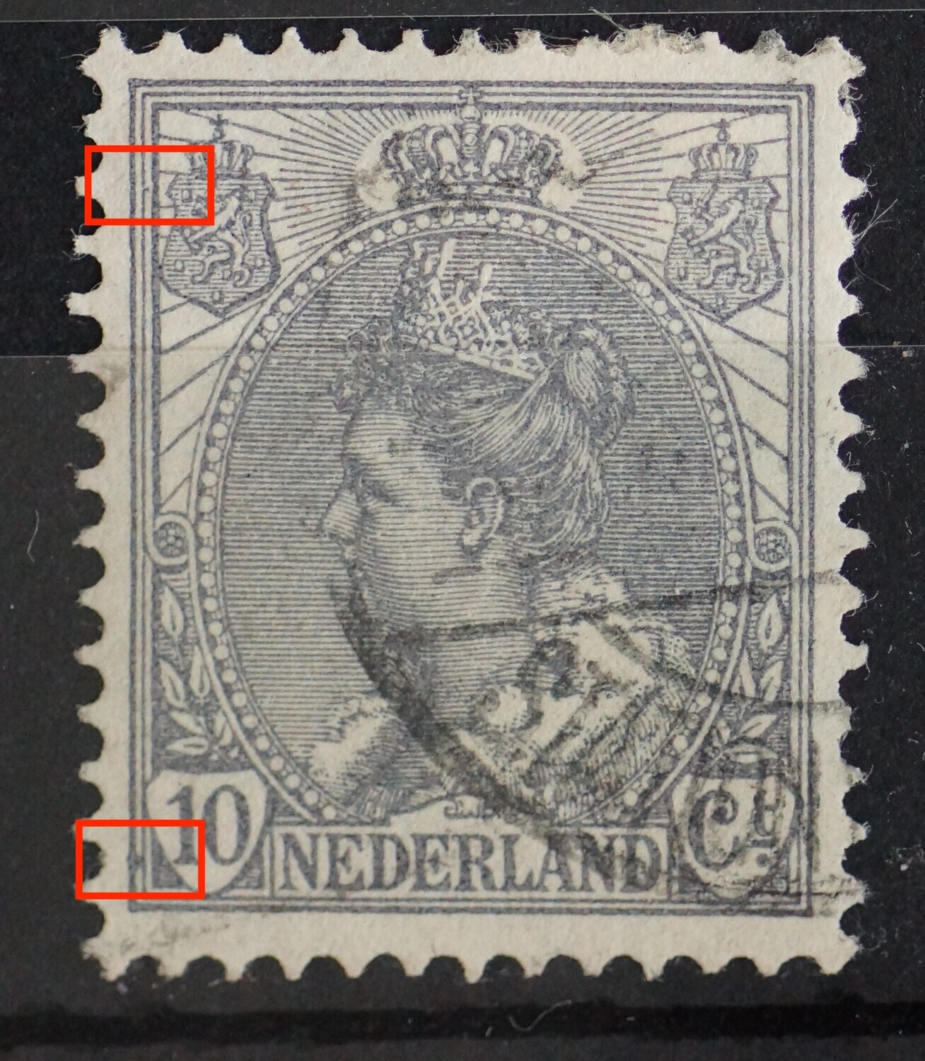 NVPH 62 - grijze vlek tussen kaderlijnen links, onder